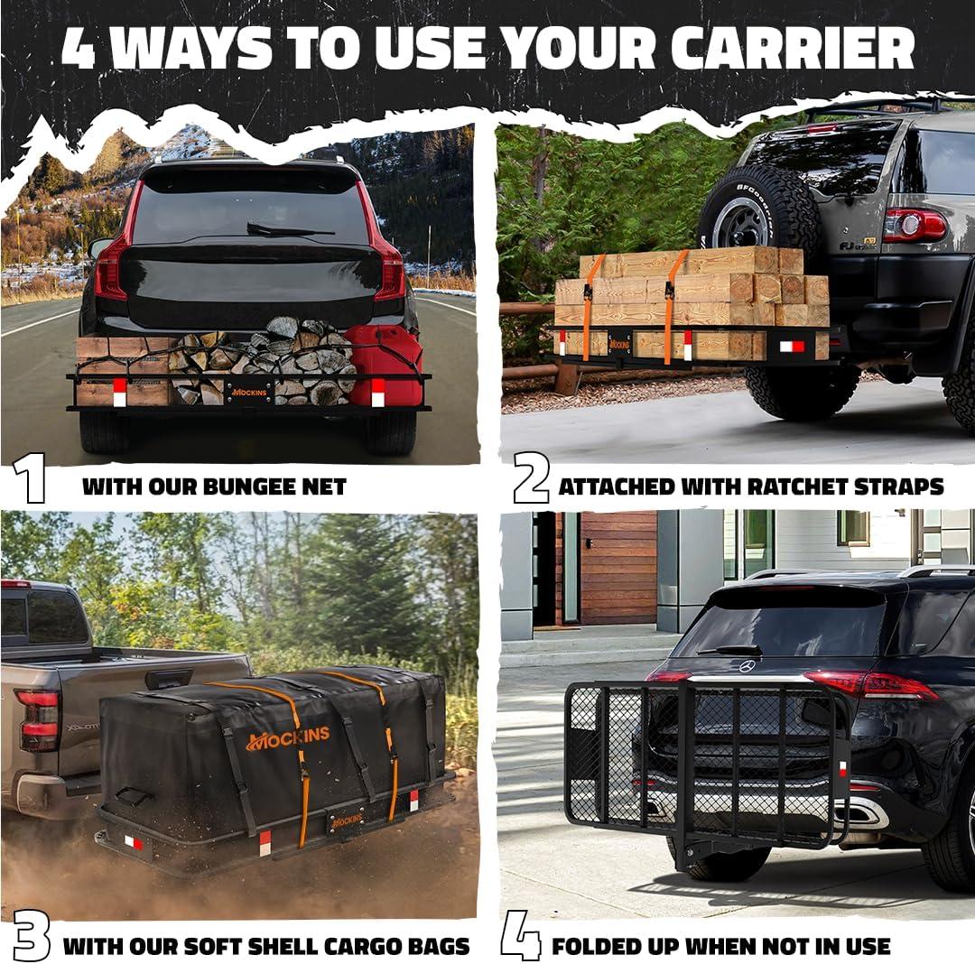 image60quotx24quotx6quot Folding Tow Hitch Cargo Carrier ampamp 25 Cubic Ft Waterproof Cargo Bag for Hitch Carrier Bundle