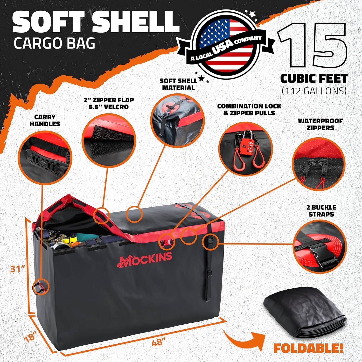 imageMockins 15 CuFt SoftShell Trailer Hitch Cargo Carrier Bag w 4 Packing Cubes  48quotx18quotx31quot All Weather Waterproof Cargo Bag for Hitch Carrier ampamp Truck Bed Waterproof Storage wBuckle Straps ampamp Lock