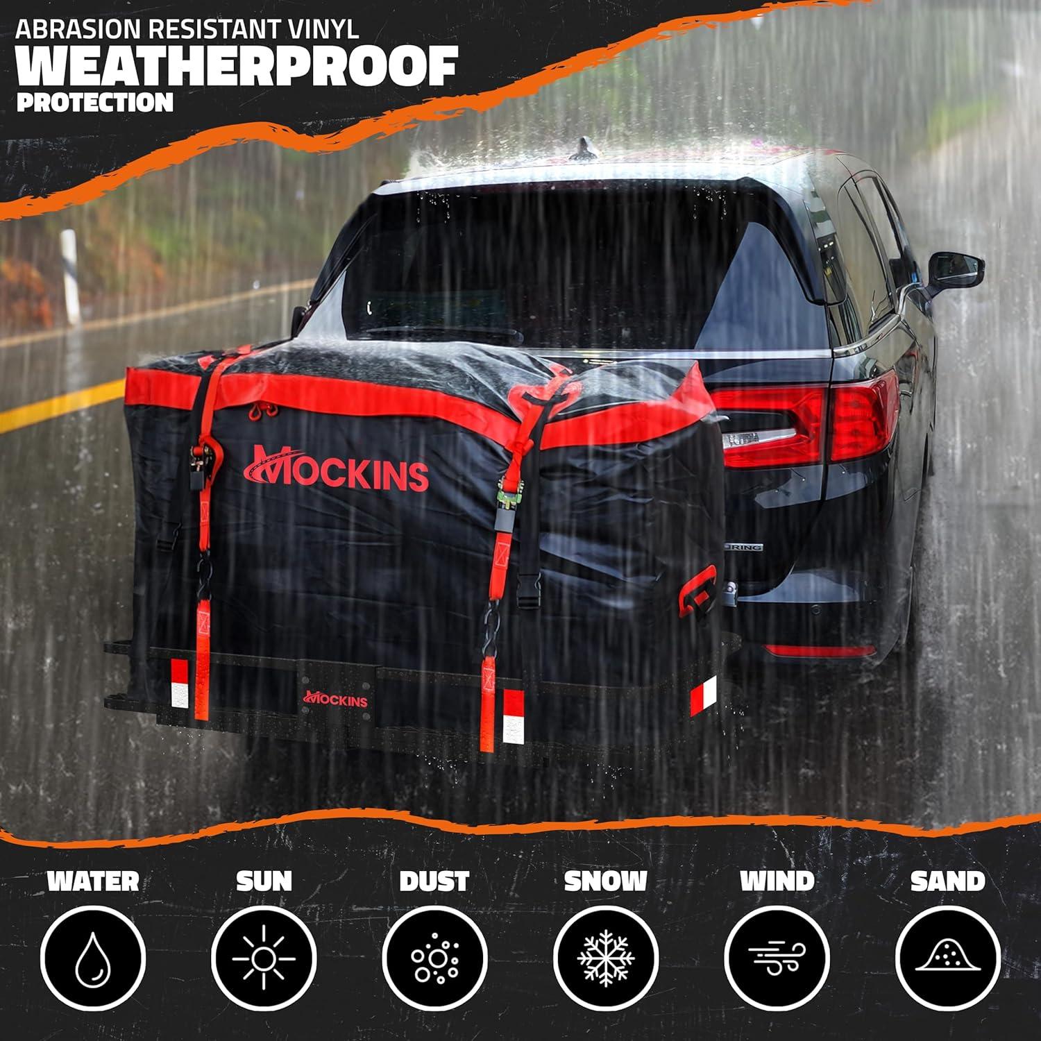 imageMockins 15 CuFt SoftShell Trailer Hitch Cargo Carrier Bag w 4 Packing Cubes  48quotx18quotx31quot All Weather Waterproof Cargo Bag for Hitch Carrier ampamp Truck Bed Waterproof Storage wBuckle Straps ampamp Lock