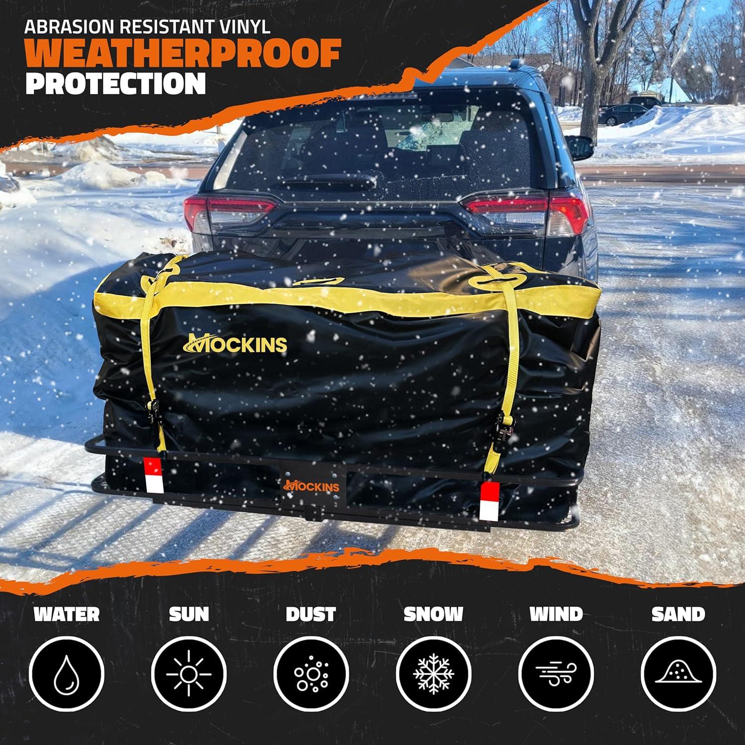 imageMockins 16 CuFt Trailer Hitch Cargo Carrier Bag  58quotx20quotx24quot Durable Vinyl Cargo Bag for Hitch Carrier  Waterproof Truck Bed Storage Set wStraps ampamp Lock  Weatherproof Vehicle Soft Shell Carriers20 Cubic Feet  60x20x29