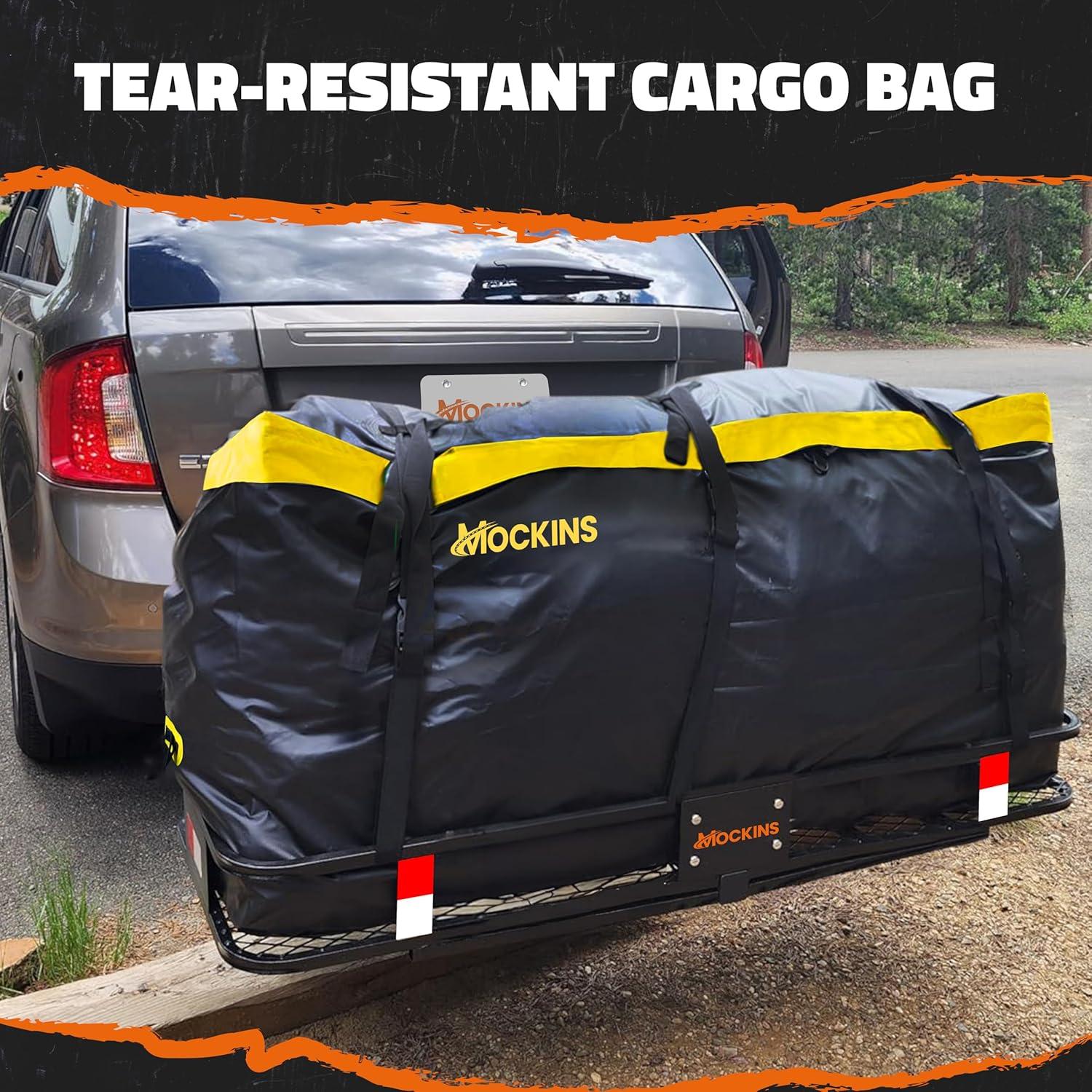 imageMockins 16 CuFt Trailer Hitch Cargo Carrier Bag  58quotx20quotx24quot Durable Vinyl Cargo Bag for Hitch Carrier  Waterproof Truck Bed Storage Set wStraps ampamp Lock  Weatherproof Vehicle Soft Shell Carriers20 Cubic Feet  60x20x29