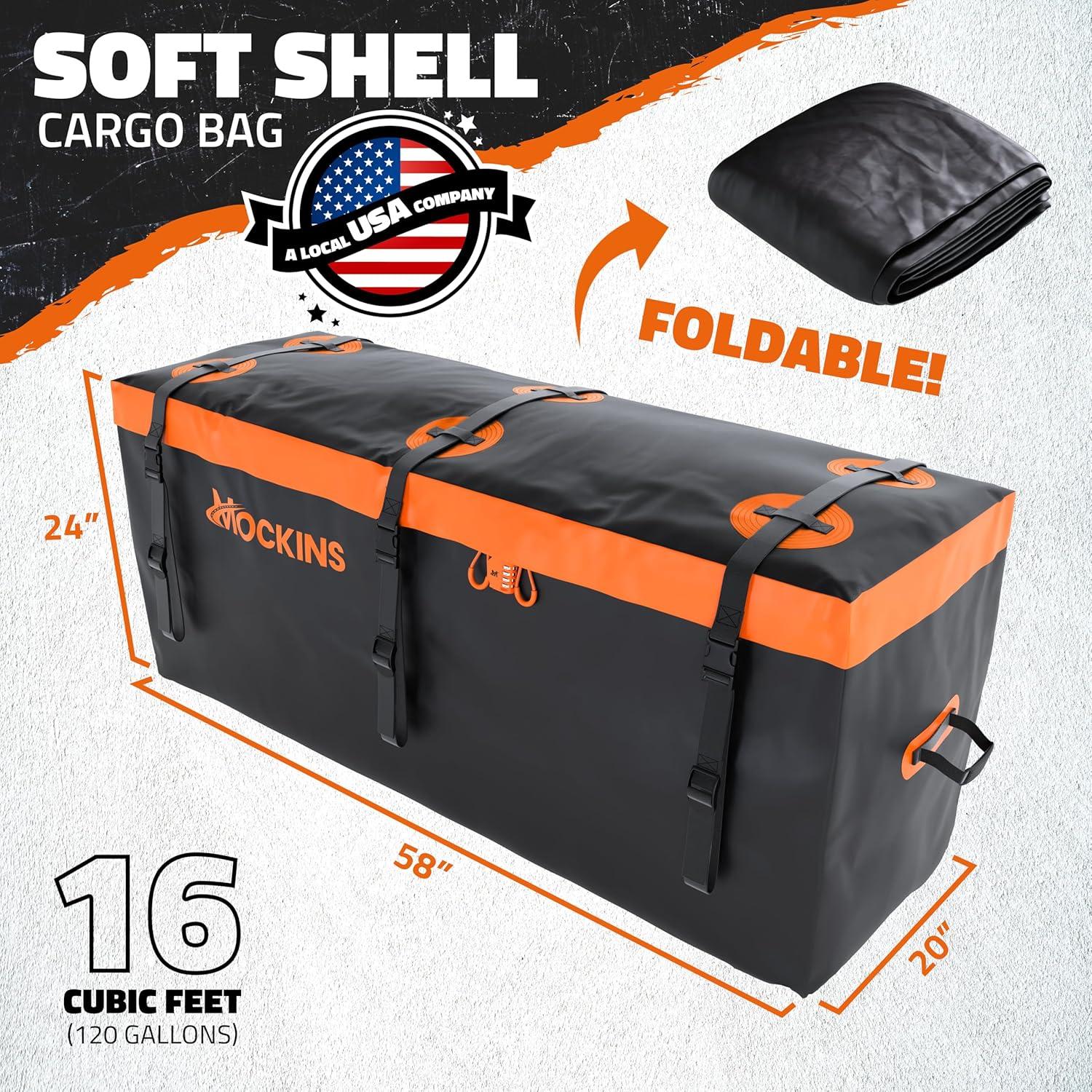 imageMockins 16 Cubic Ft Orange Cargo Carrier Bag ampamp 60quotx20quotx6quot Folding Trailer Hitch Cargo Carrier wRear Lights Bundle