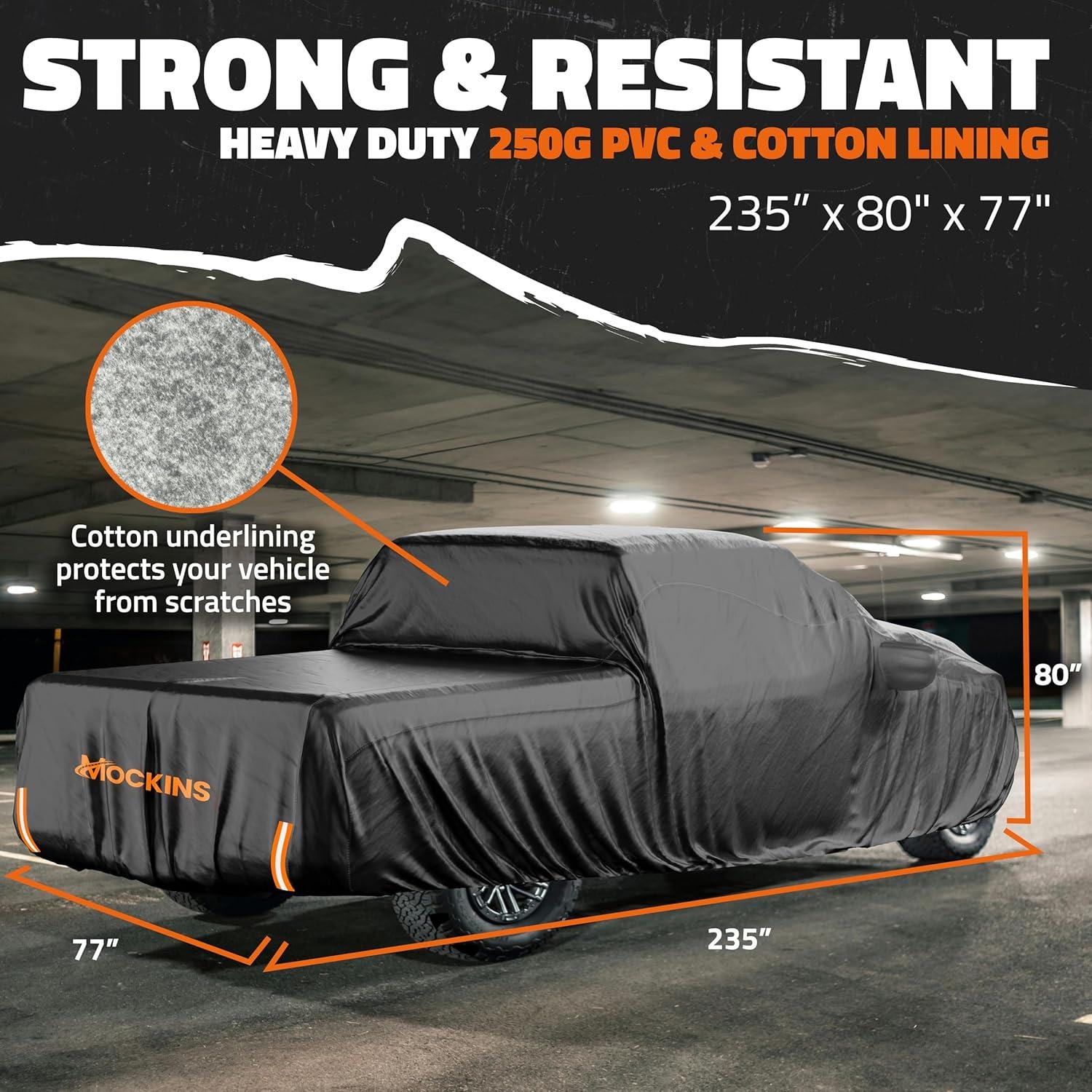 imageMockins 190quotx75quotx60quot Midsize Sedan Car Cover Waterproof All Weather  Heavy Duty 250G PVC ampamp Cotton Indoor ampamp Outdoor Car Covers for Automobiles  ScratchResistant Lining Buckle Strap ampamp Carry BagPick Up Truck  Large  235 x 80 x 77