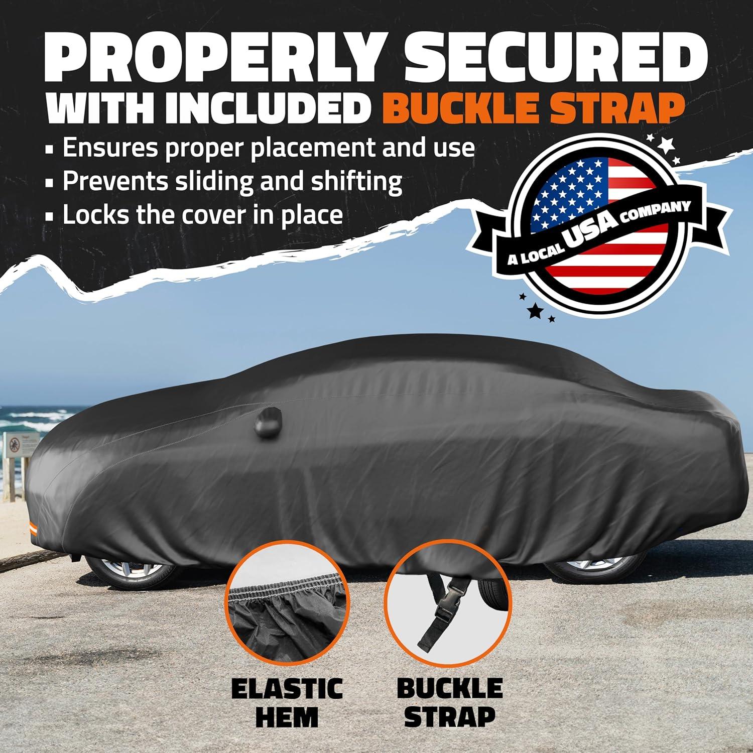 imageMockins 190quotx75quotx60quot Midsize Sedan Car Cover Waterproof All Weather  Heavy Duty 250G PVC ampamp Cotton Indoor ampamp Outdoor Car Covers for Automobiles  ScratchResistant Lining Buckle Strap ampamp Carry BagSedan  Large  200 x 75 x 60