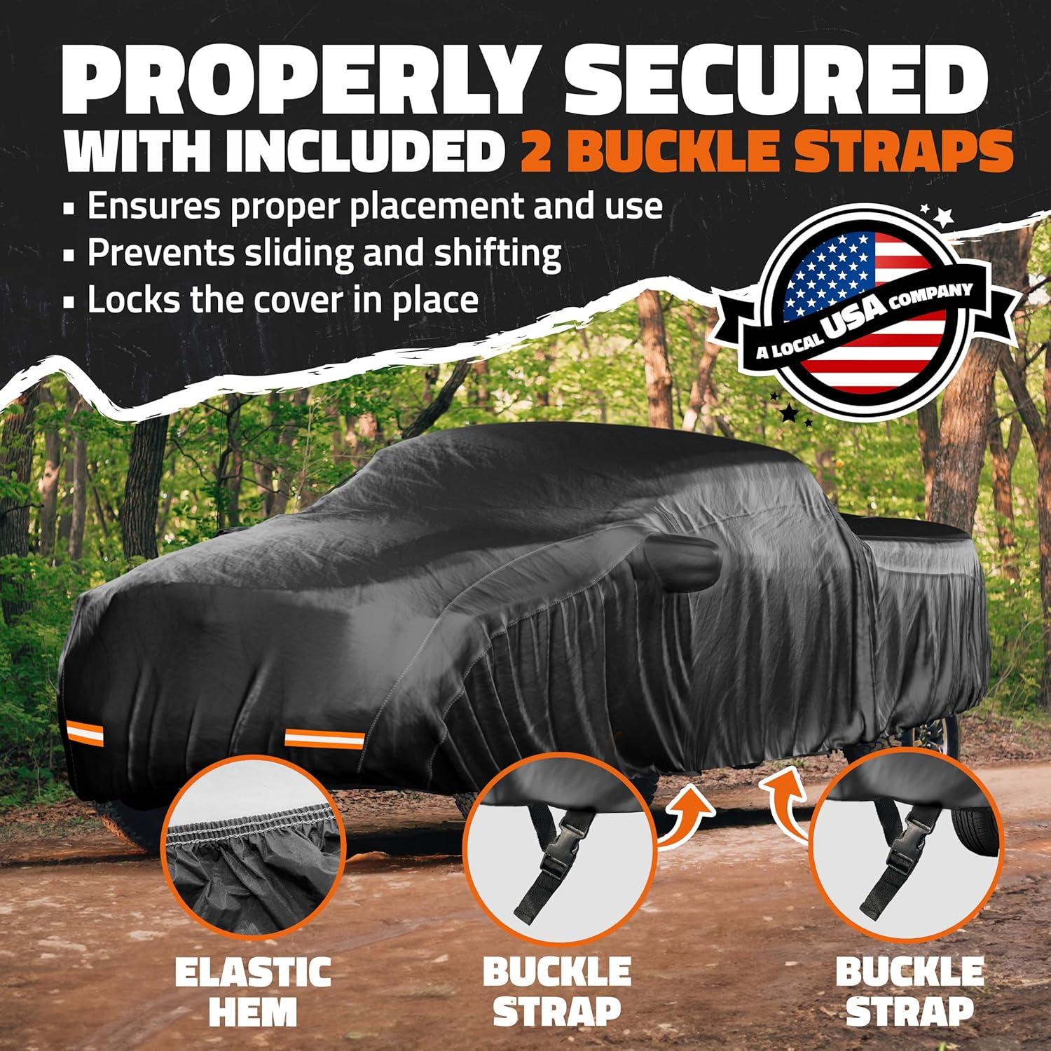 imageMockins 190quotx75quotx60quot Midsize Sedan Car Cover Waterproof All Weather  Heavy Duty 250G PVC ampamp Cotton Indoor ampamp Outdoor Car Covers for Automobiles  ScratchResistant Lining Buckle Strap ampamp Carry BagPick Up Truck  Large  235 x 80 x 77