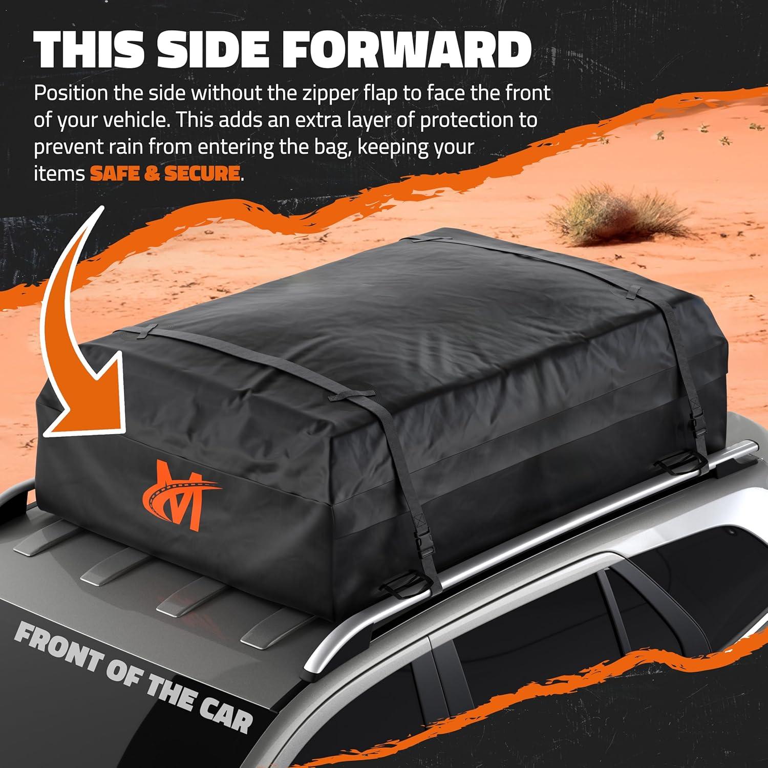 imageMockins 25 CuFt Heavy Duty Car Roof Bag 60quotx43quotx17quot  Works with or Without Roof Rack  Great for Road Trip Vacations Camping Adventures ampamp More  Set Includes Roof Mat Lock Hooks ampamp Straps25 Cubic Ft