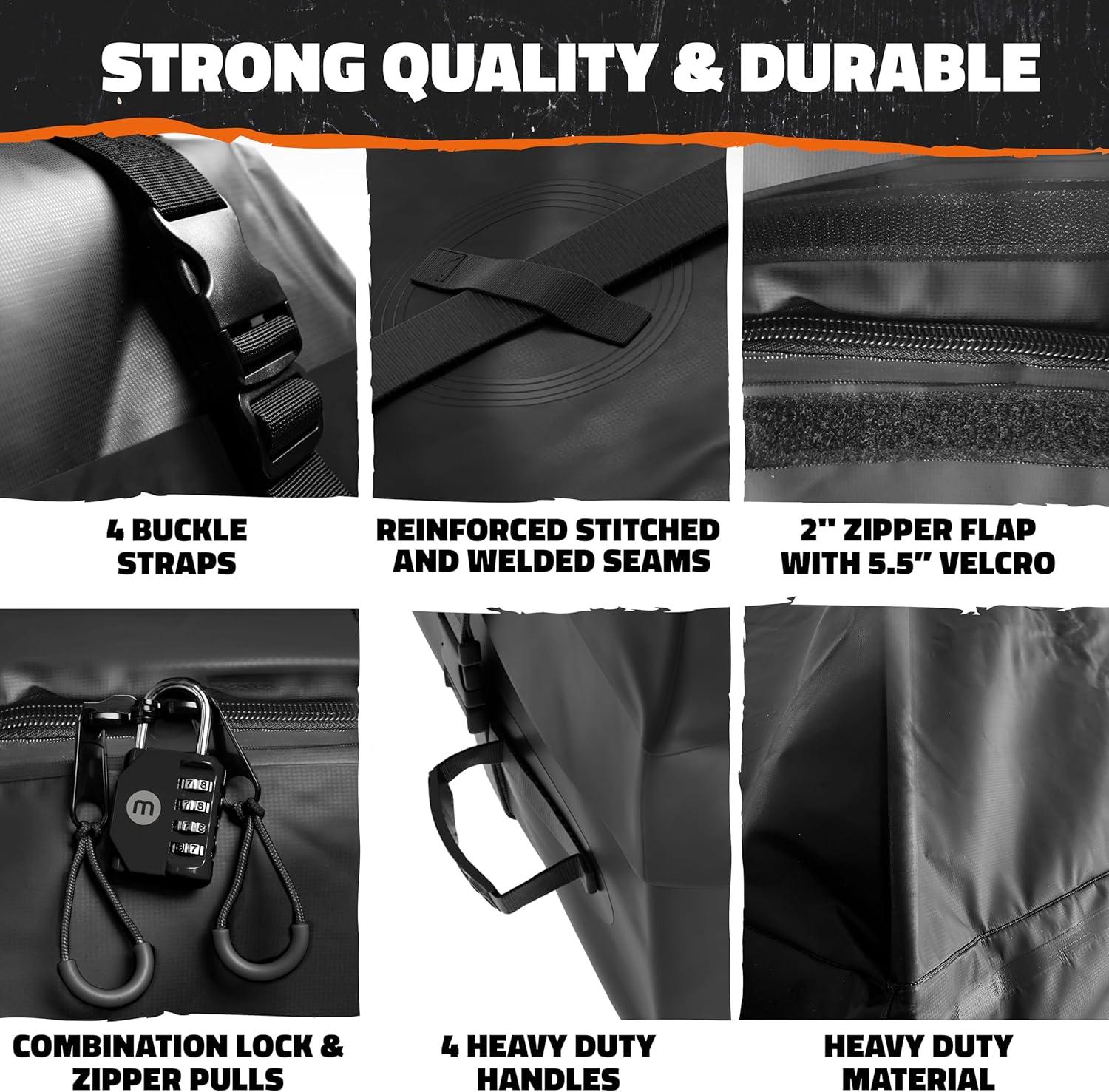 imageMockins 25 CuFt Heavy Duty Car Roof Bag 60quotx43quotx17quot  Works with or Without Roof Rack  Great for Road Trip Vacations Camping Adventures ampamp More  Set Includes Roof Mat Lock Hooks ampamp Straps16 Cubic Ft