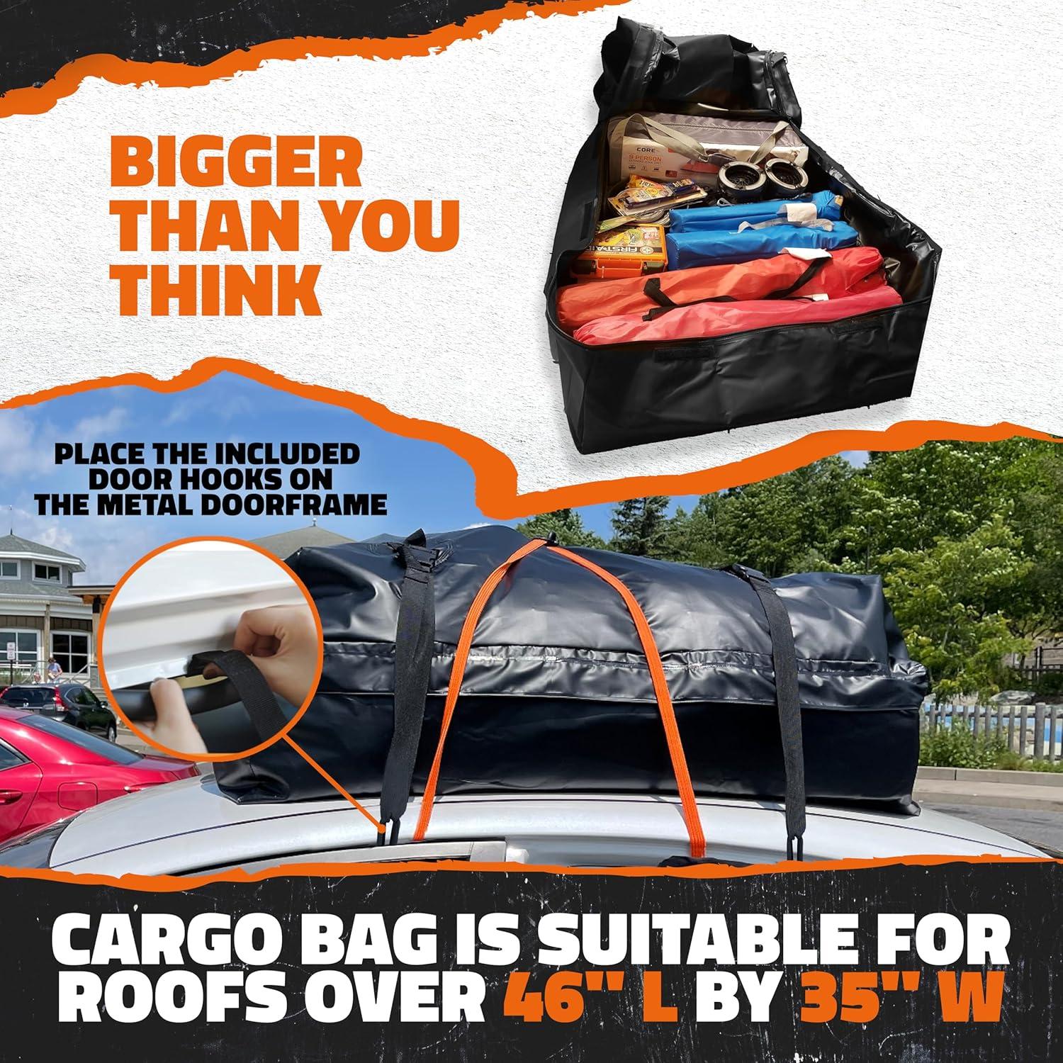 imageMockins 25 CuFt Heavy Duty Car Roof Bag 60quotx43quotx17quot  Works with or Without Roof Rack  Great for Road Trip Vacations Camping Adventures ampamp More  Set Includes Roof Mat Lock Hooks ampamp Straps16 Cubic Ft