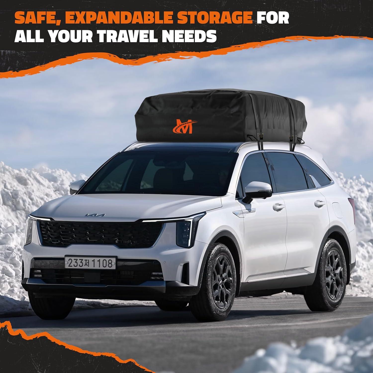 imageMockins 25 CuFt Heavy Duty Car Roof Bag 60quotx43quotx17quot  Works with or Without Roof Rack  Great for Road Trip Vacations Camping Adventures ampamp More  Set Includes Roof Mat Lock Hooks ampamp Straps25 Cubic Ft