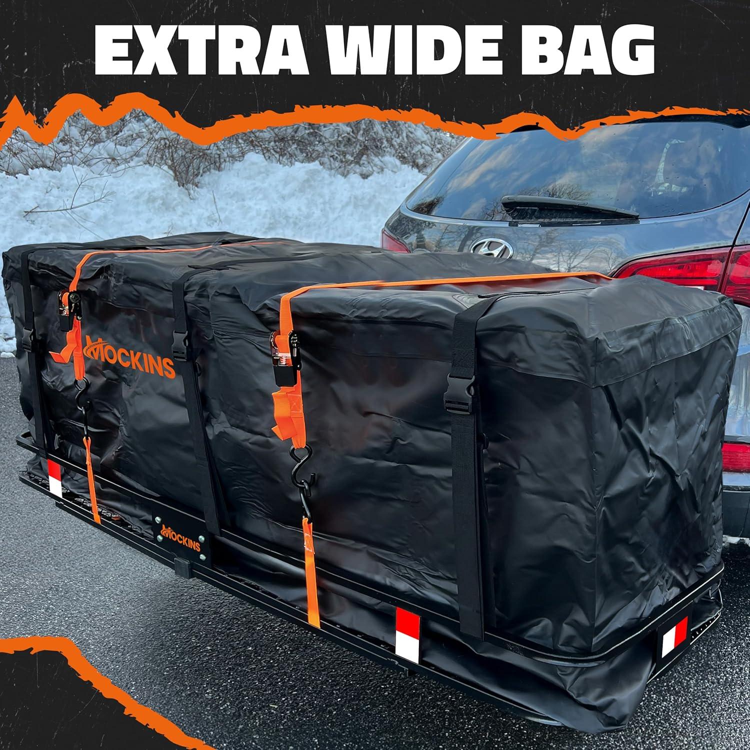 imageMockins 25 CuFt Large Trailer Hitch Cargo Carrier Bag  60quotx24quotx31quot All Weather Cargo Bag for Hitch Carrier  Waterproof Luggage Bag for Truck Bed Storage  Vehicle Soft Shell Carriers wAccessories40 Cubic Feet  84x24x34