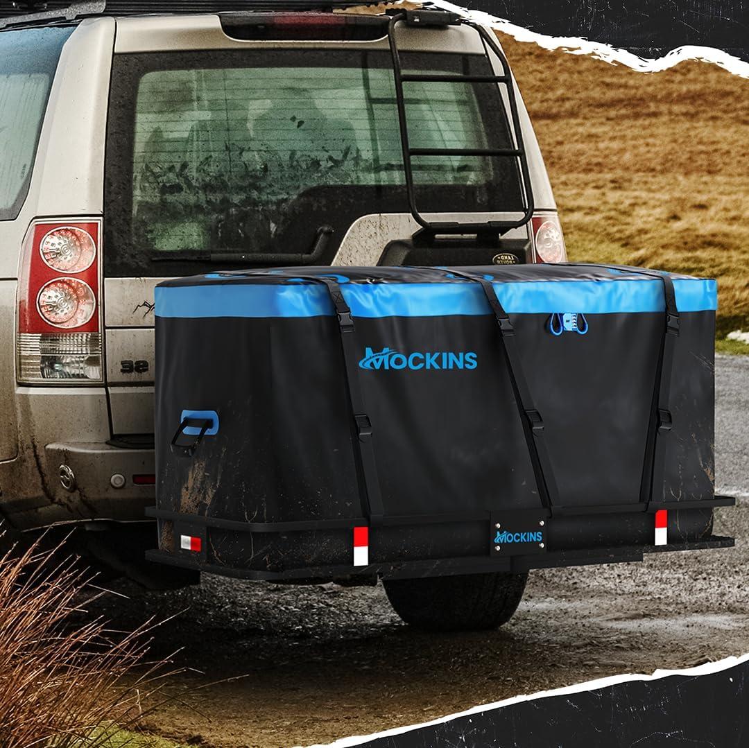 imageMockins 25 CuFt Large Trailer Hitch Cargo Carrier Bag  60quotx24quotx31quot All Weather Cargo Bag for Hitch Carrier  Waterproof Luggage Bag for Truck Bed Storage  Vehicle Soft Shell Carriers wAccessories25 Cubic Feet  60x31x24