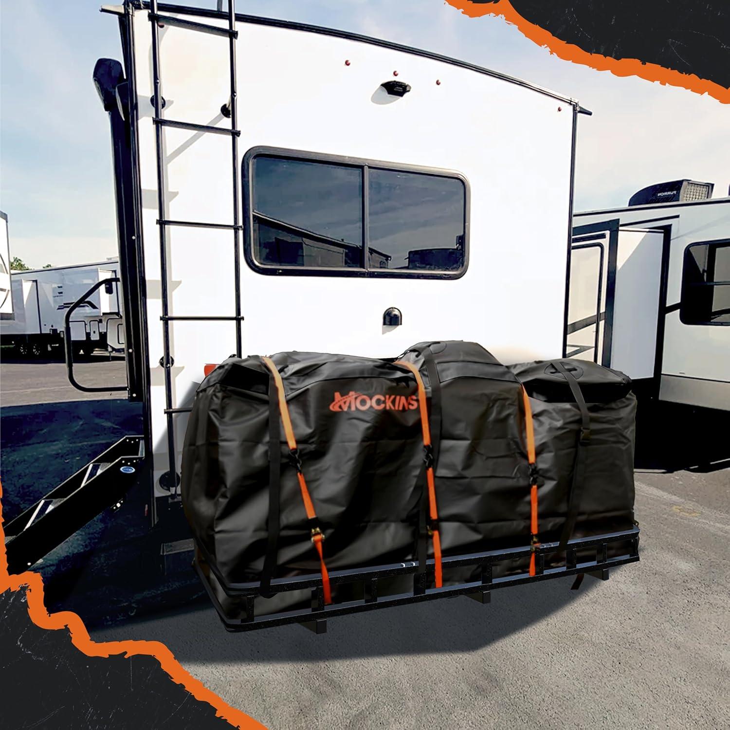 imageMockins 25 CuFt Large Trailer Hitch Cargo Carrier Bag  60quotx24quotx31quot All Weather Cargo Bag for Hitch Carrier  Waterproof Luggage Bag for Truck Bed Storage  Vehicle Soft Shell Carriers wAccessories40 Cubic Feet  84x24x34