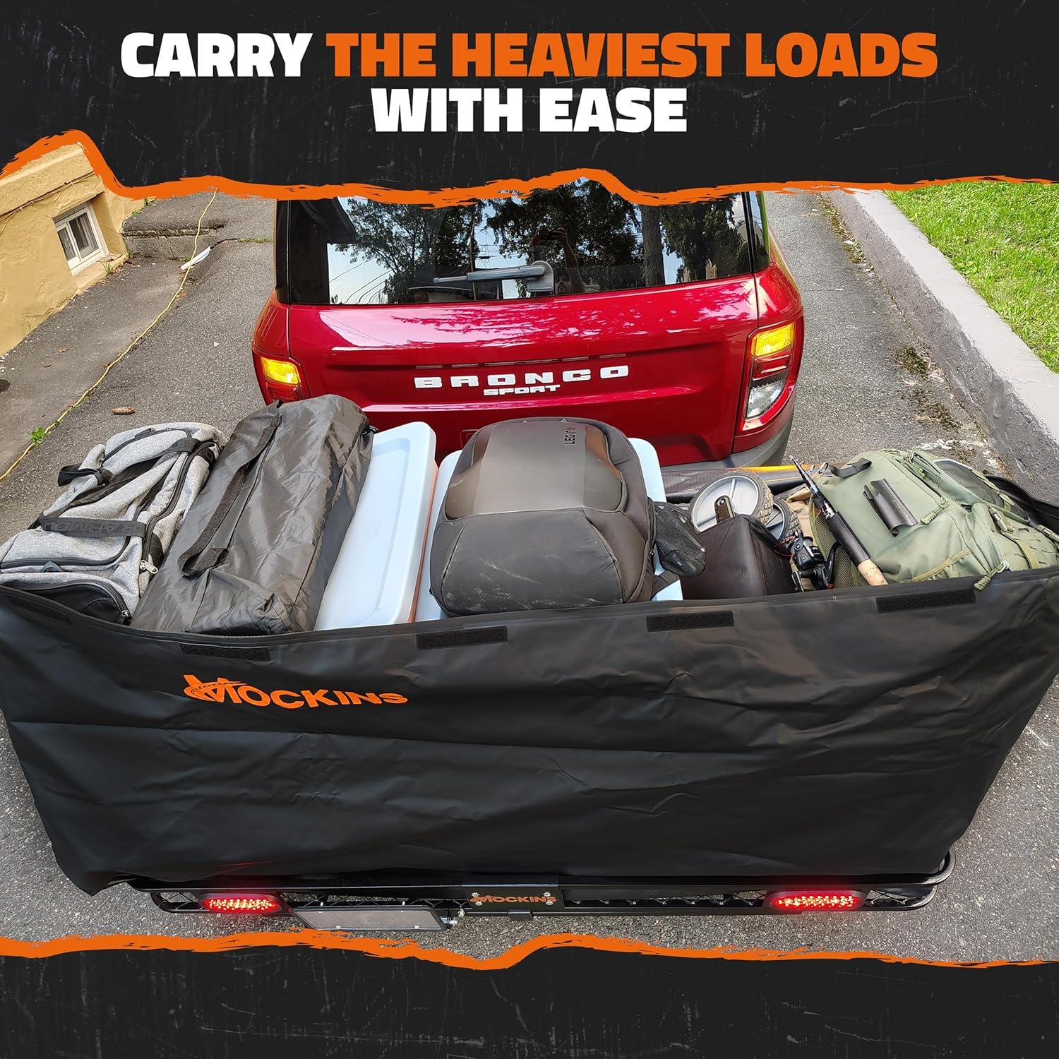 imageMockins 25 CuFt Large Trailer Hitch Cargo Carrier Bag  60quotx24quotx31quot All Weather Cargo Bag for Hitch Carrier  Waterproof Luggage Bag for Truck Bed Storage  Vehicle Soft Shell Carriers wAccessories40 Cubic Feet  84x24x34