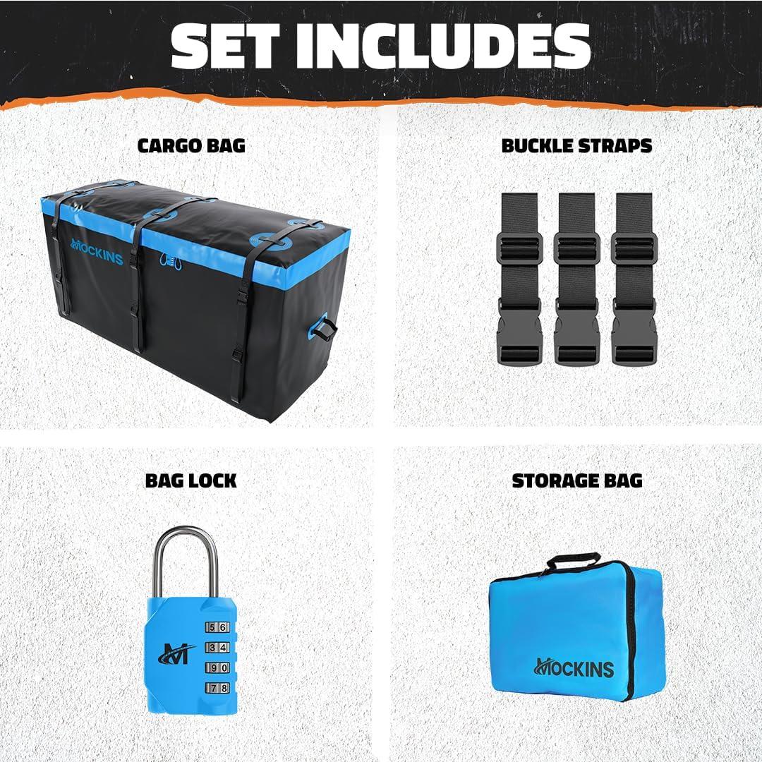 imageMockins 25 CuFt Large Trailer Hitch Cargo Carrier Bag  60quotx24quotx31quot All Weather Cargo Bag for Hitch Carrier  Waterproof Luggage Bag for Truck Bed Storage  Vehicle Soft Shell Carriers wAccessories25 Cubic Feet  60x31x24