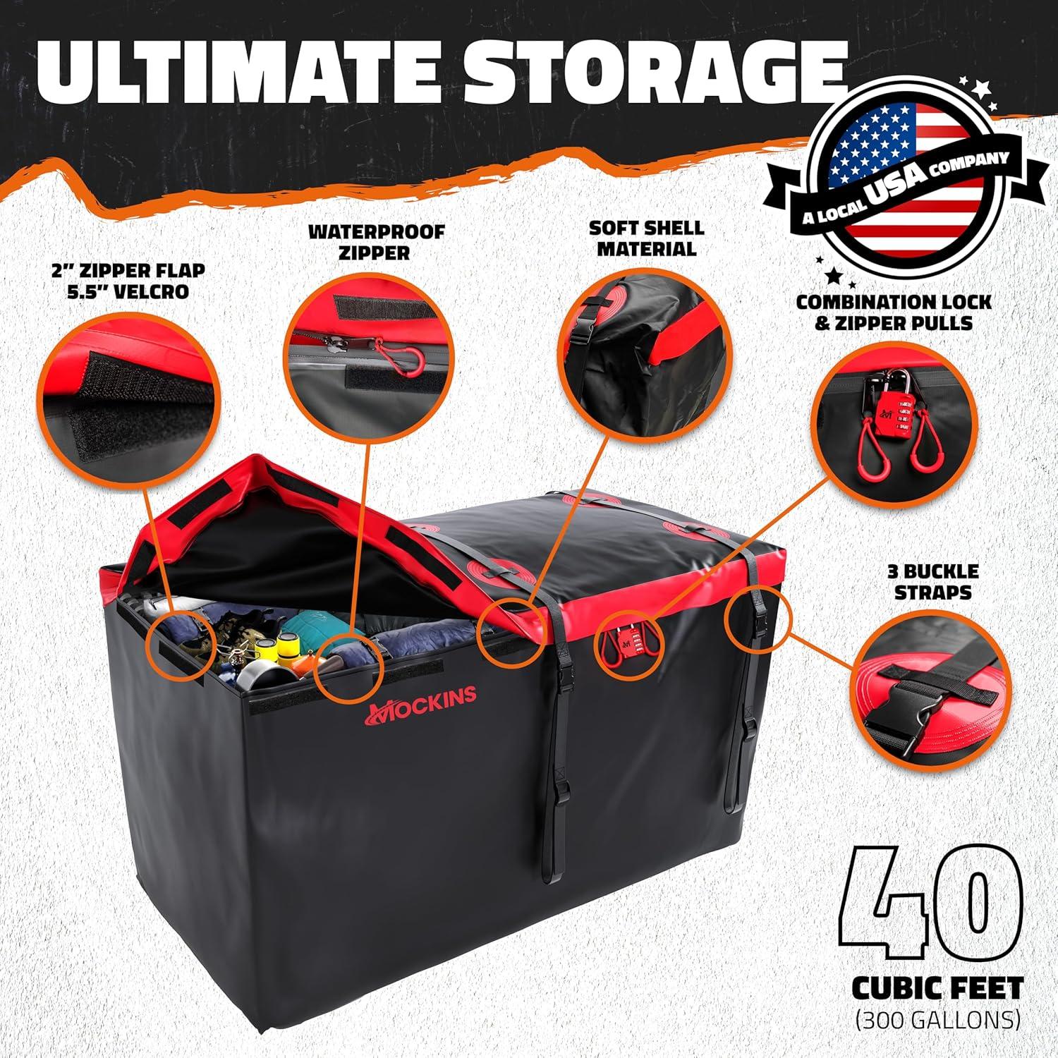 imageMockins 25 CuFt Weatherproof Trailer Hitch Cargo Carrier Bag  60quotx24quotx31quot Waterproof Cargo Bag for Hitch Carrier ampamp Truck Bed Storage  Vinyl Vehicle SoftShell Carriers wStraps Lock ampamp Carry Bag40 Cu Ft  BlackRed