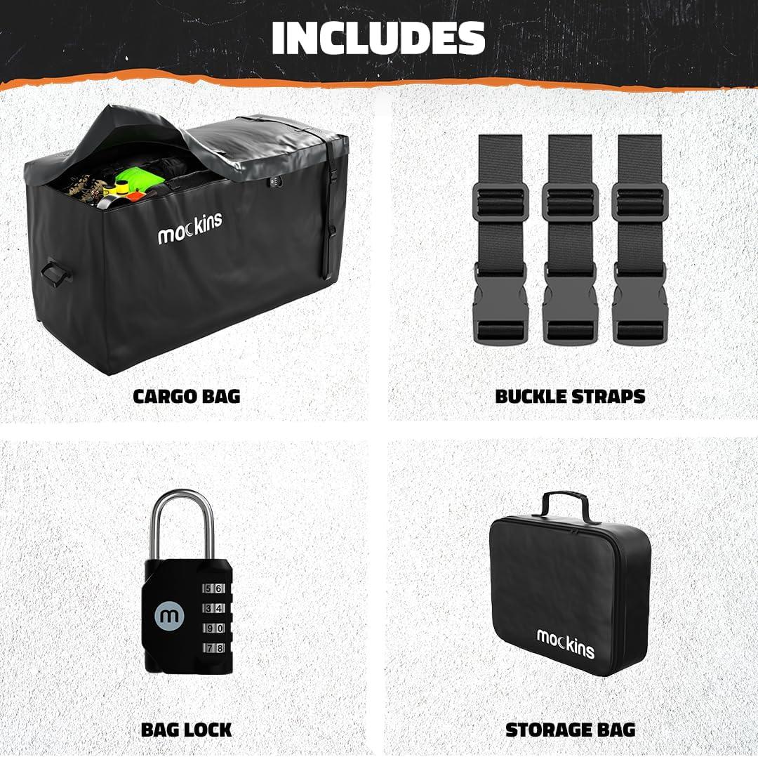 imageMockins 25 CuFt Weatherproof Trailer Hitch Cargo Carrier Bag  60quotx24quotx31quot Waterproof Cargo Bag for Hitch Carrier ampamp Truck Bed Storage  Vinyl Vehicle SoftShell Carriers wStraps Lock ampamp Carry Bag25 Cu Ft  XL Black