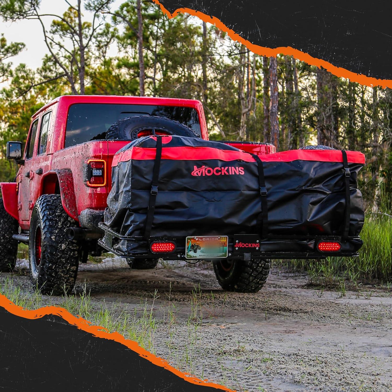 imageMockins 25 CuFt Weatherproof Trailer Hitch Cargo Carrier Bag  60quotx24quotx31quot Waterproof Cargo Bag for Hitch Carrier ampamp Truck Bed Storage  Vinyl Vehicle SoftShell Carriers wStraps Lock ampamp Carry Bag40 Cu Ft  BlackRed