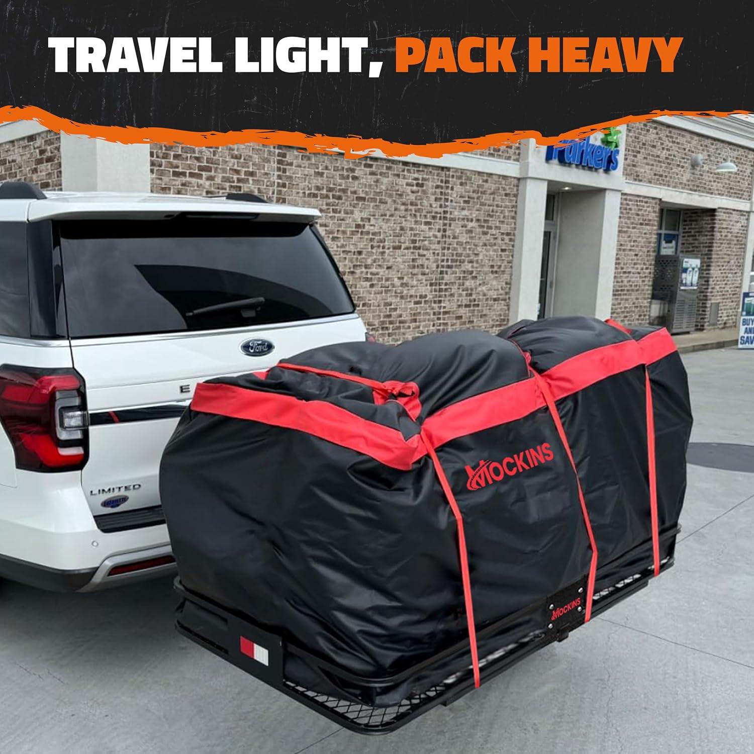 imageMockins 25 CuFt Weatherproof Trailer Hitch Cargo Carrier Bag  60quotx24quotx31quot Waterproof Cargo Bag for Hitch Carrier ampamp Truck Bed Storage  Vinyl Vehicle SoftShell Carriers wStraps Lock ampamp Carry Bag40 Cu Ft  BlackRed