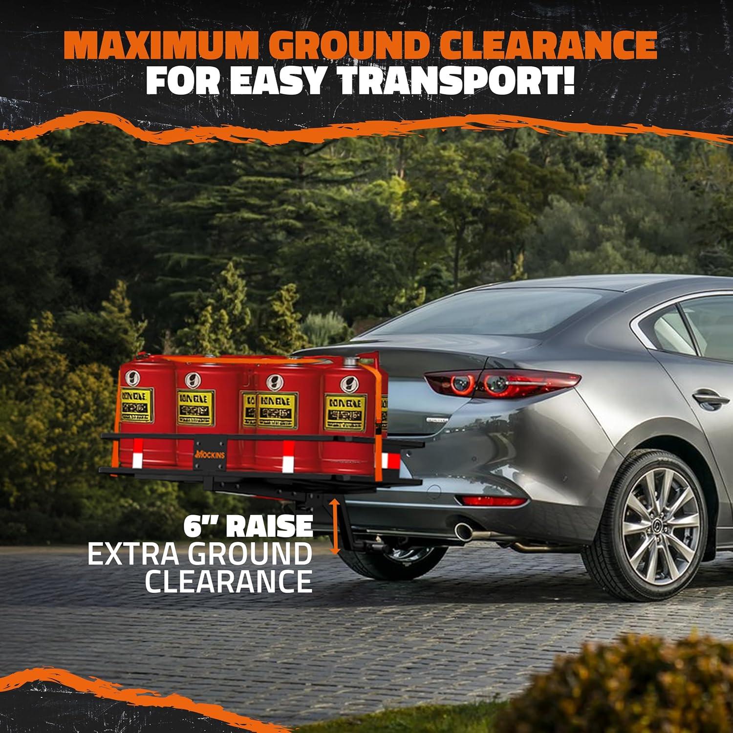 imageMockins 2in1 Trailer Hitch Cargo Carrier Bench 48quotx18quotx6quot w 15 CuFt Vehicle Soft Shell Carriers Bag  500 Lbs Capacity Folding Cargo Hitch Carrier Tailgate Seating Set wStabilizer Straps ampamp Lock48L X 20W X 6H  15 CuFt Bag