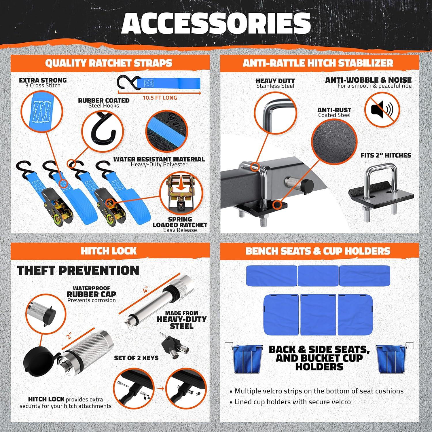 imageMockins 2in1 Trailer Hitch Cargo Carrier Bench 48quotx18quotx6quot w 15 CuFt Vehicle Soft Shell Carriers Bag  500 Lbs Capacity Folding Cargo Hitch Carrier Tailgate Seating Set wStabilizer Straps ampamp Lock48x18x6  15 CuFt Bag  Luxury Bench