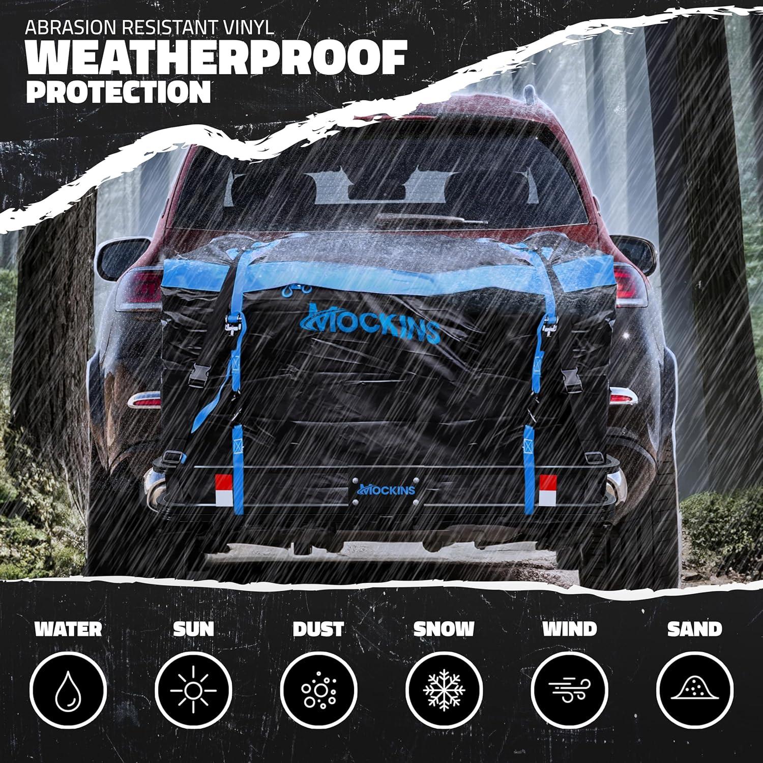 imageMockins 2in1 Trailer Hitch Cargo Carrier Bench 48quotx18quotx6quot w 15 CuFt Vehicle Soft Shell Carriers Bag  500 Lbs Capacity Folding Cargo Hitch Carrier Tailgate Seating Set wStabilizer Straps ampamp Lock48x18x6  15 CuFt Bag  Luxury Bench