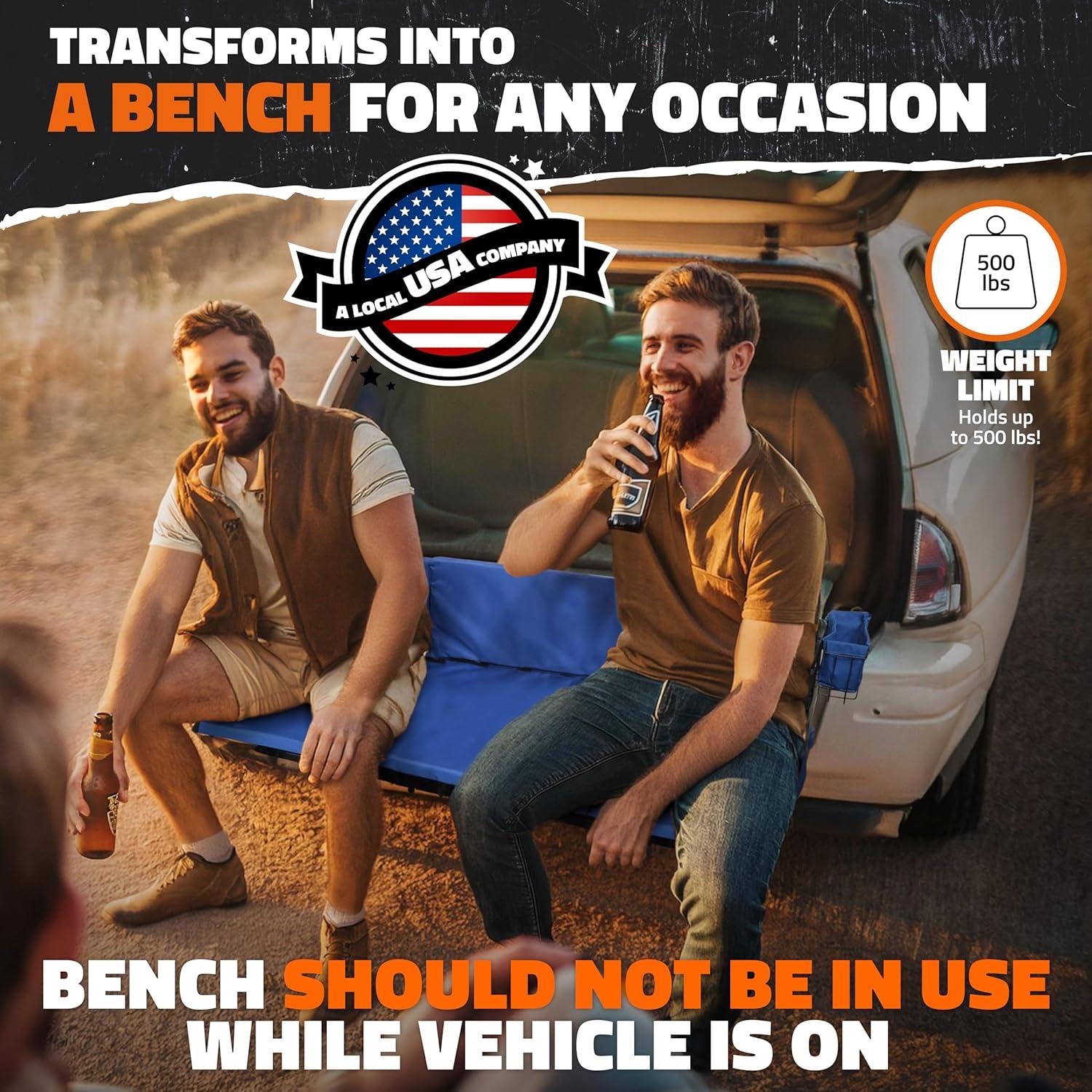 imageMockins 2in1 Trailer Hitch Cargo Carrier Bench 48quotx18quotx6quot w 15 CuFt Vehicle Soft Shell Carriers Bag  500 Lbs Capacity Folding Cargo Hitch Carrier Tailgate Seating Set wStabilizer Straps ampamp Lock48x18x6  15 CuFt Bag  Luxury Bench