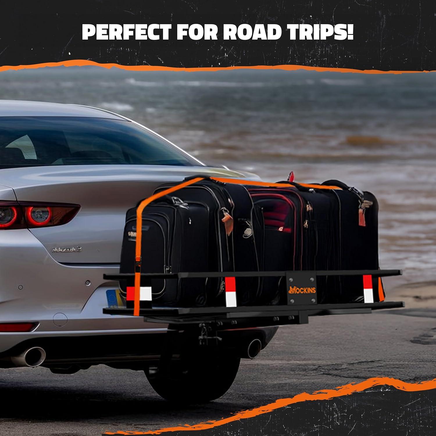 imageMockins 2in1 Trailer Hitch Cargo Carrier Bench 48quotx18quotx6quot w 15 CuFt Vehicle Soft Shell Carriers Bag  500 Lbs Capacity Folding Cargo Hitch Carrier Tailgate Seating Set wStabilizer Straps ampamp Lock48L X 20W X 6H  15 CuFt Bag