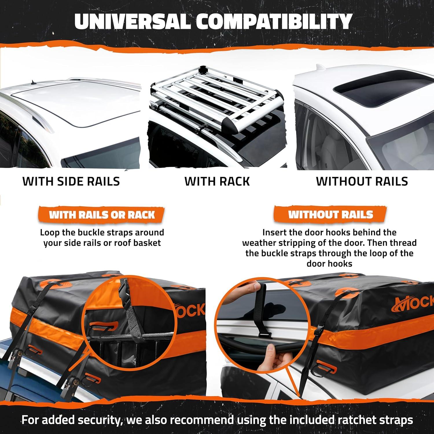 imageMockins 30 CuFt AllWeather Rooftop Cargo Carrier Bag  60quotx43quotx20quot SoftShell Vinyl Car Top Carrier Without Roof Rack  Roof Cargo Bag for Top of Car SUV Truck ampamp Large Vehicles wAccessories20 Cubic Ft  Bag with Handles