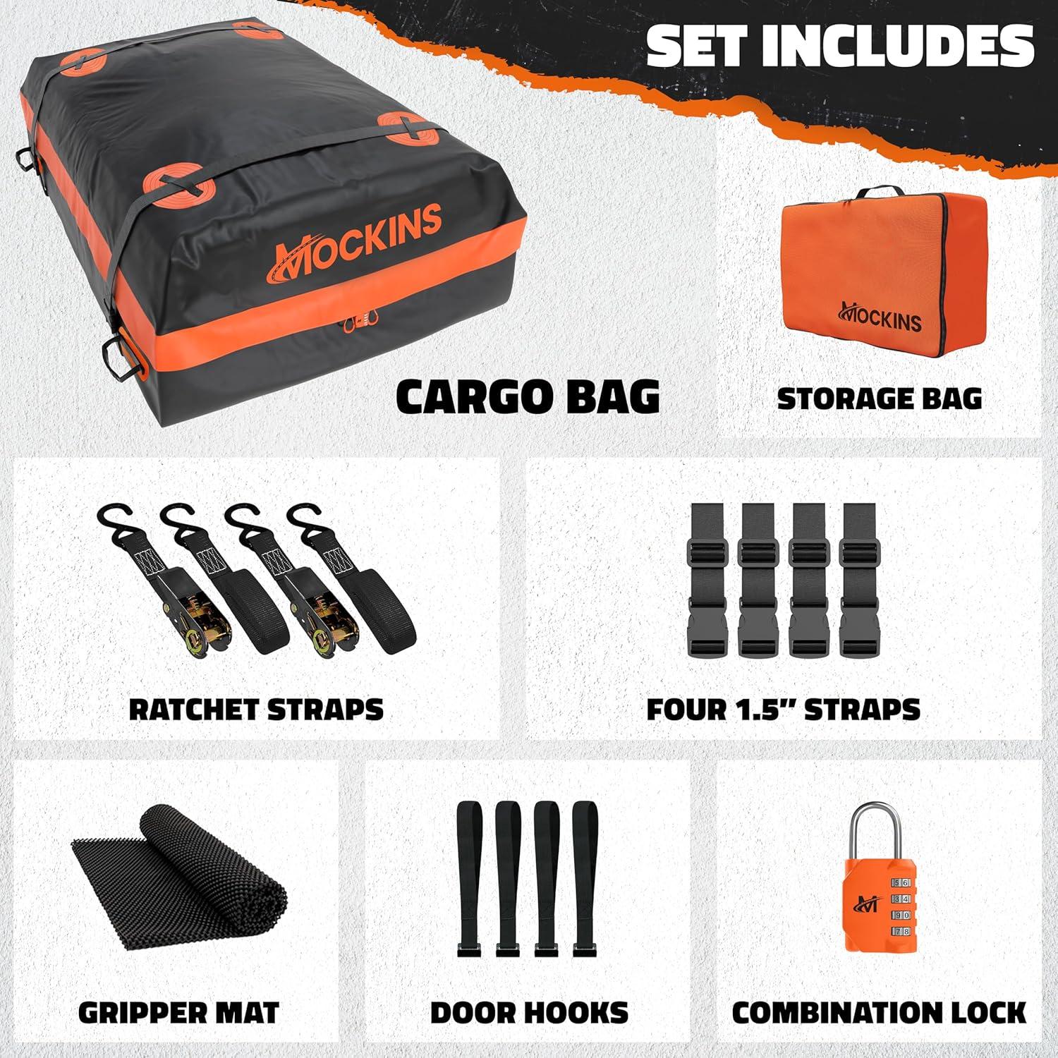 imageMockins 30 CuFt AllWeather Rooftop Cargo Carrier Bag  60quotx43quotx20quot SoftShell Vinyl Car Top Carrier Without Roof Rack  Roof Cargo Bag for Top of Car SUV Truck ampamp Large Vehicles wAccessories20 Cubic Ft  Bag with Handles