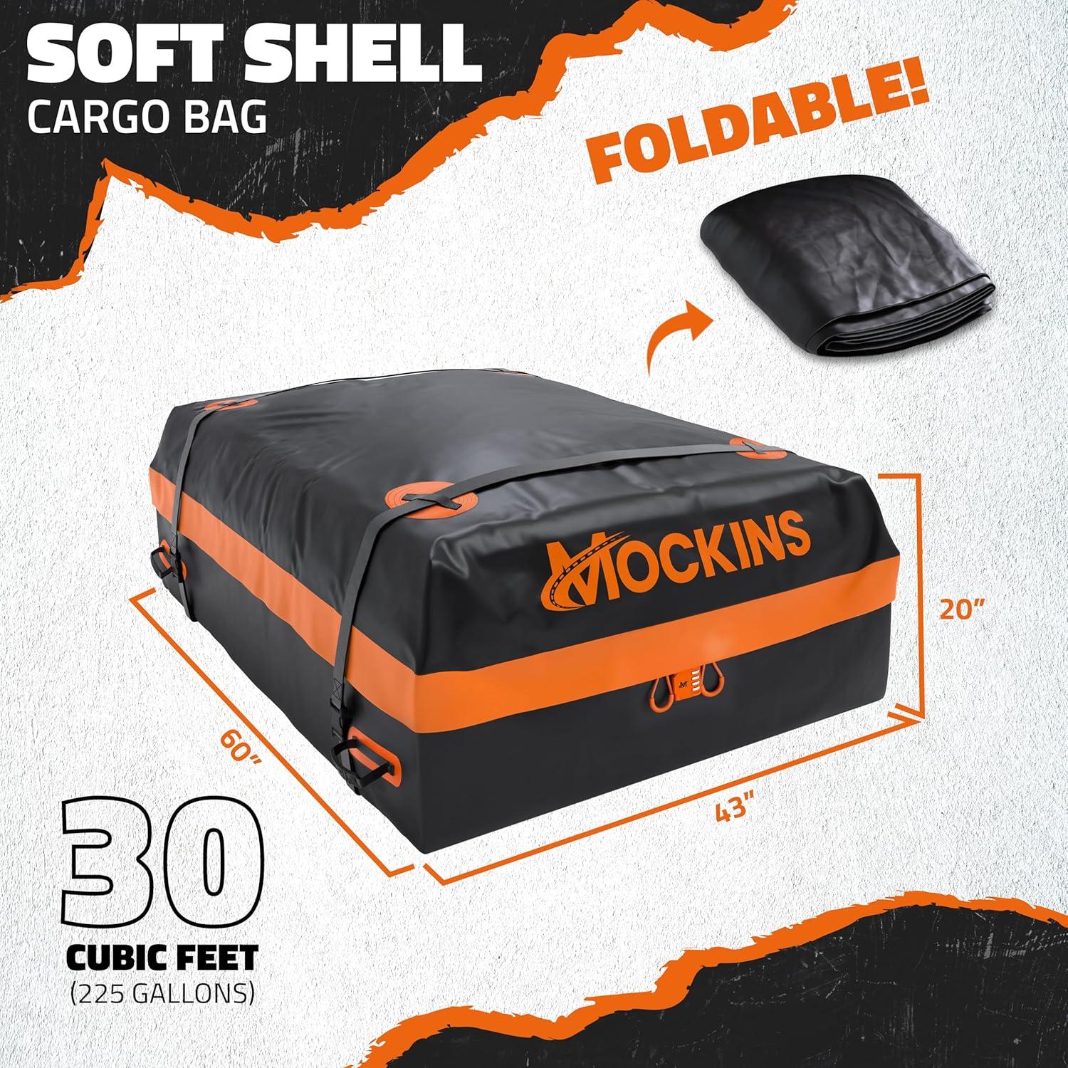 imageMockins 30 CuFt AllWeather Rooftop Cargo Carrier Bag  60quotx43quotx20quot SoftShell Vinyl Car Top Carrier Without Roof Rack  Roof Cargo Bag for Top of Car SUV Truck ampamp Large Vehicles wAccessories30 Cubic Ft