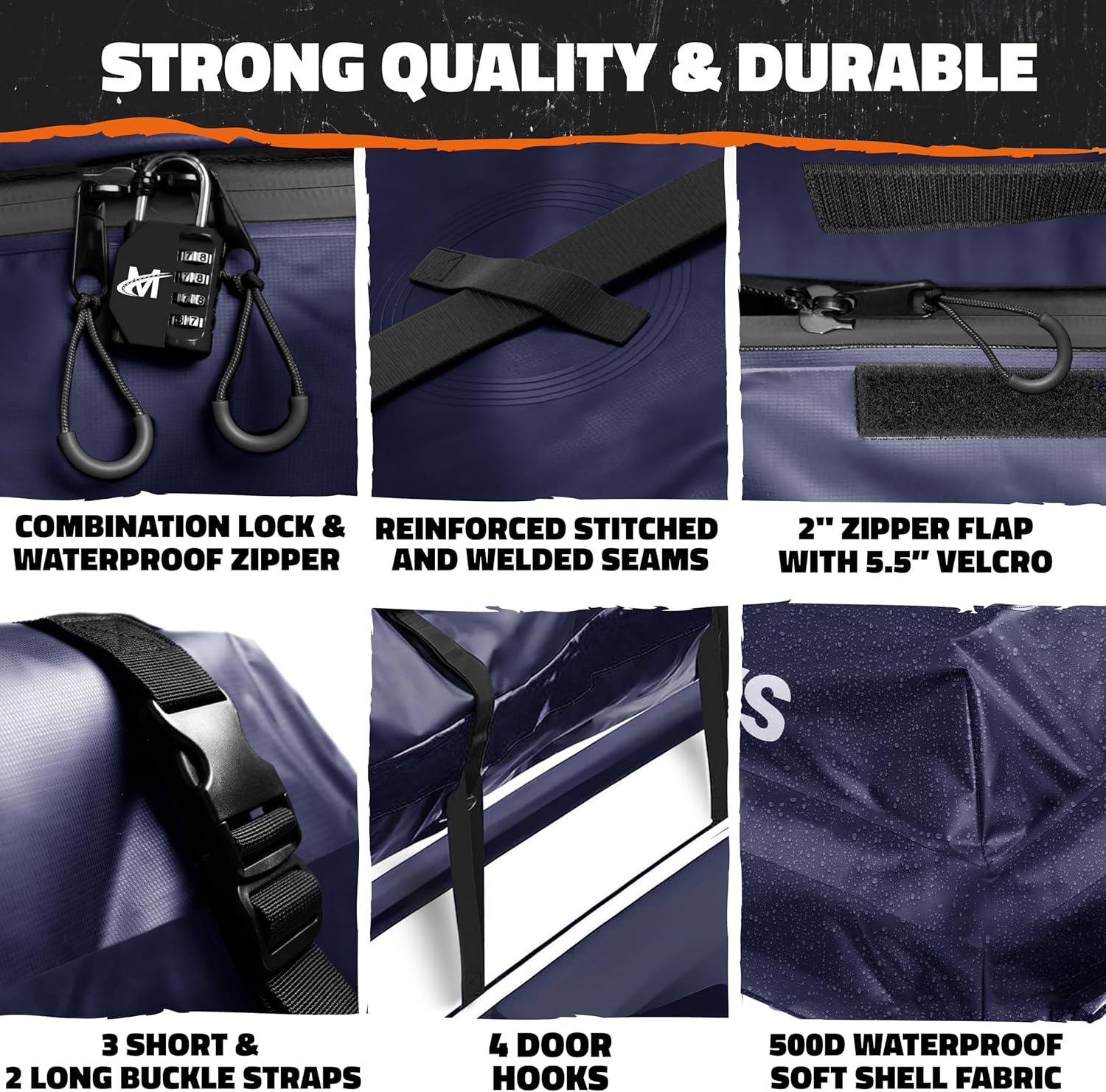 imageMockins 30 CuFt Navy Waterproof Rooftop Cargo Bag For Use With or Without Roof Rack  60quotx43quotx20quot Vinyl Car Rooftop Cargo Carrier Bag  Car Topper Luggage Carrier Waterproof Set wStraps Hooks ampamp More