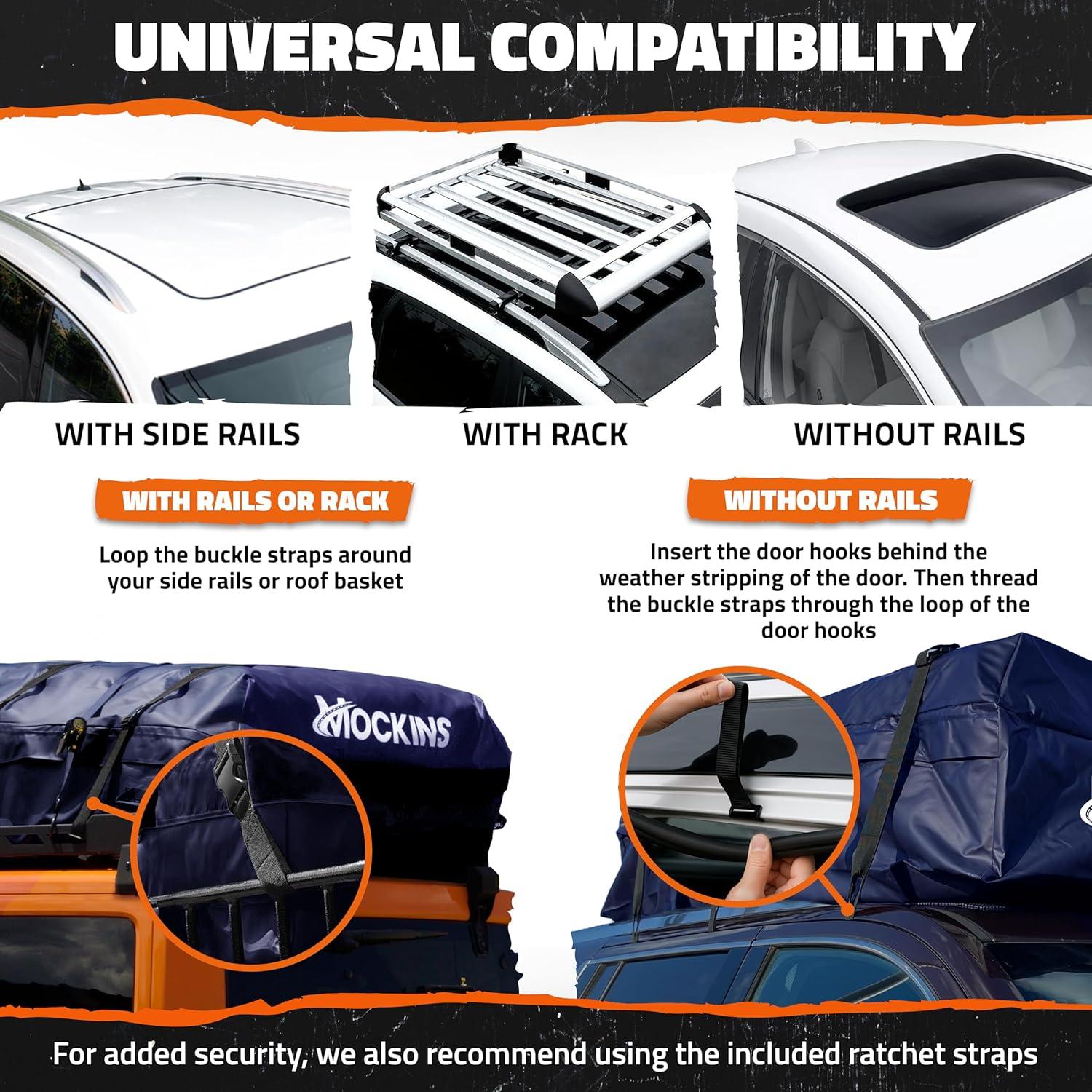 imageMockins 30 CuFt Navy Waterproof Rooftop Cargo Bag For Use With or Without Roof Rack  60quotx43quotx20quot Vinyl Car Rooftop Cargo Carrier Bag  Car Topper Luggage Carrier Waterproof Set wStraps Hooks ampamp More