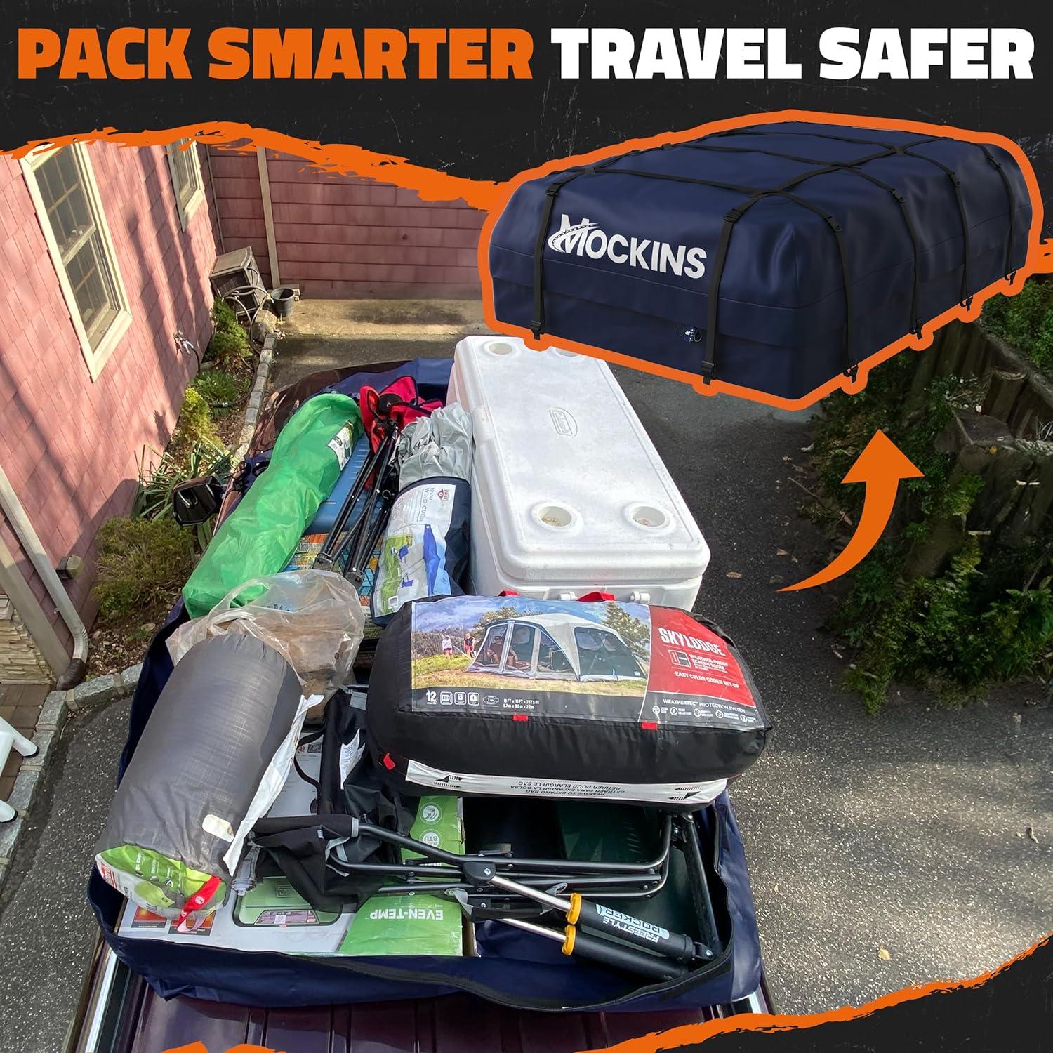 imageMockins 30 CuFt Navy Waterproof Rooftop Cargo Bag For Use With or Without Roof Rack  60quotx43quotx20quot Vinyl Car Rooftop Cargo Carrier Bag  Car Topper Luggage Carrier Waterproof Set wStraps Hooks ampamp More