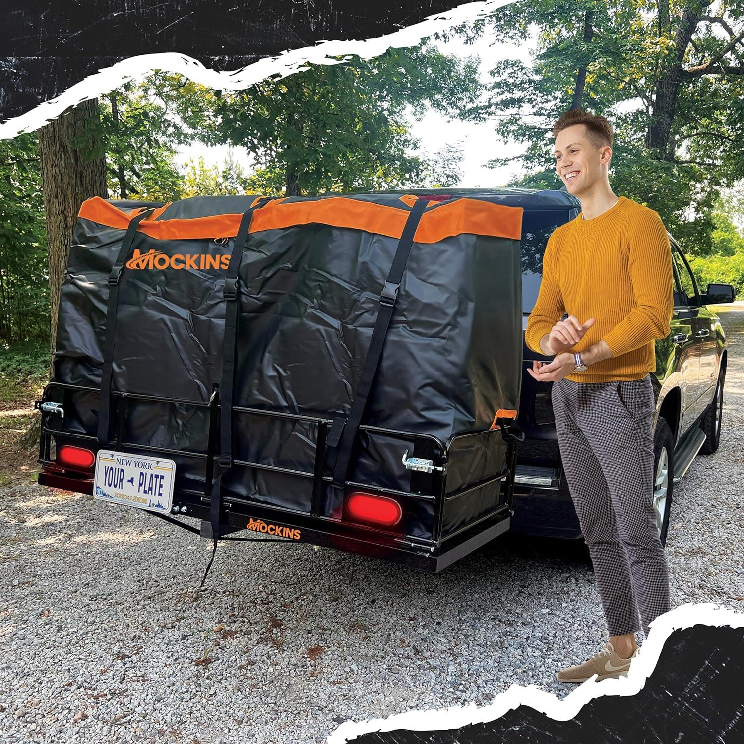 imageMockins 30 CuFt Trailer Hitch Cargo Carrier Bag  60quotx24quotx36quot Weatherproof Cargo Bag for Hitch Carrier  Waterproof Truck Bed Storage  Vinyl Vehicle Soft Shell Carriers Set for Road Trips ampamp Camping30 Cu Ft  BlackOrange  6 Packing Cubes