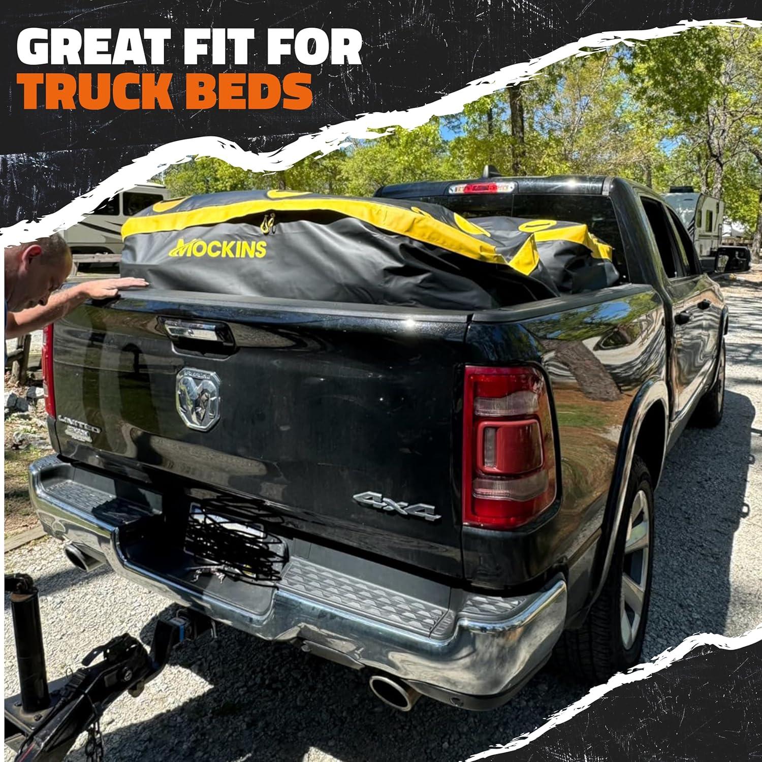 imageMockins 30 CuFt Trailer Hitch Cargo Carrier Bag  60quotx24quotx36quot Weatherproof Cargo Bag for Hitch Carrier  Waterproof Truck Bed Storage  Vinyl Vehicle Soft Shell Carriers Set for Road Trips ampamp Camping30 Cu Ft  BlackYellow