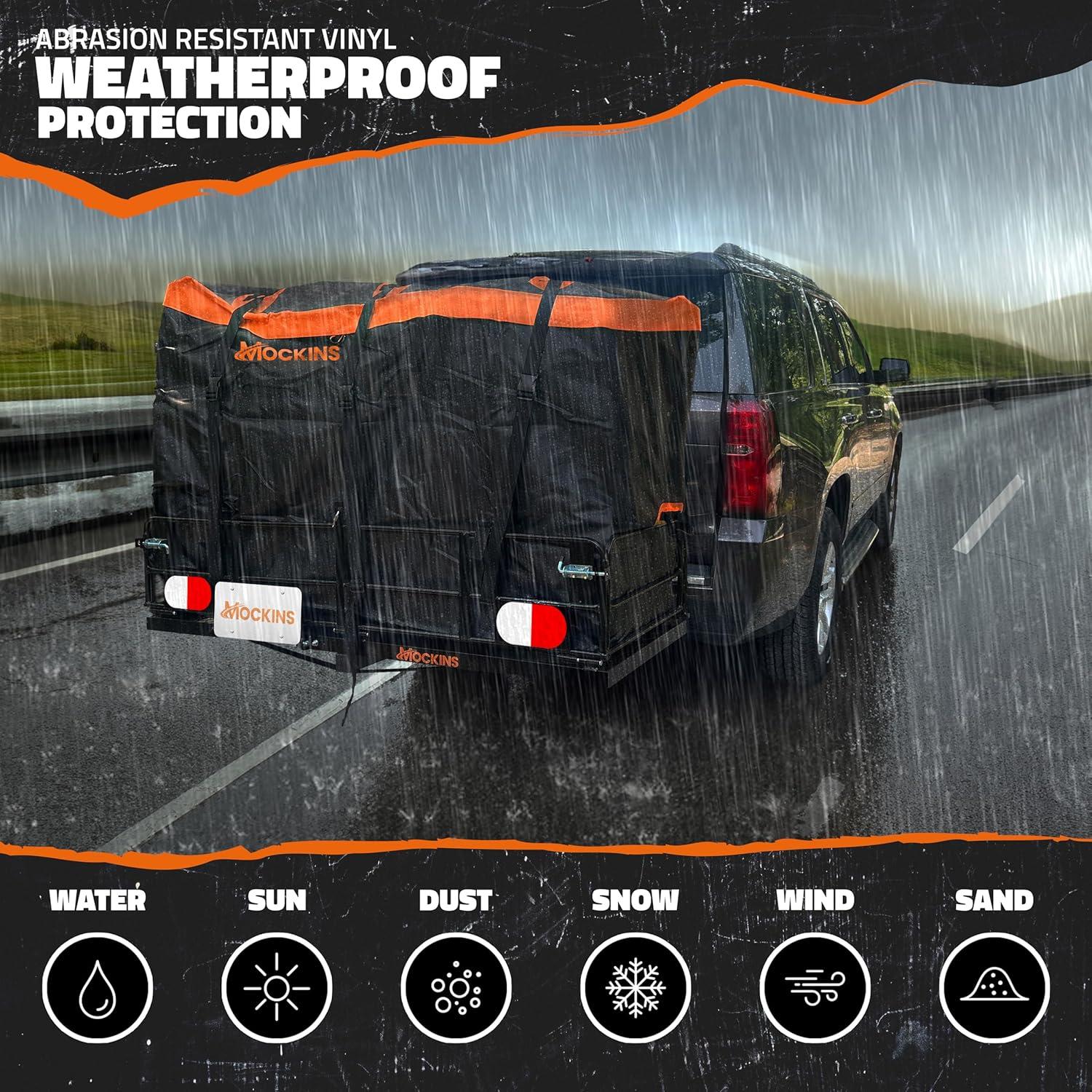 imageMockins 30 CuFt Trailer Hitch Cargo Carrier Bag  60quotx24quotx36quot Weatherproof Cargo Bag for Hitch Carrier  Waterproof Truck Bed Storage  Vinyl Vehicle Soft Shell Carriers Set for Road Trips ampamp Camping30 Cu Ft  BlackOrange  6 Packing Cubes