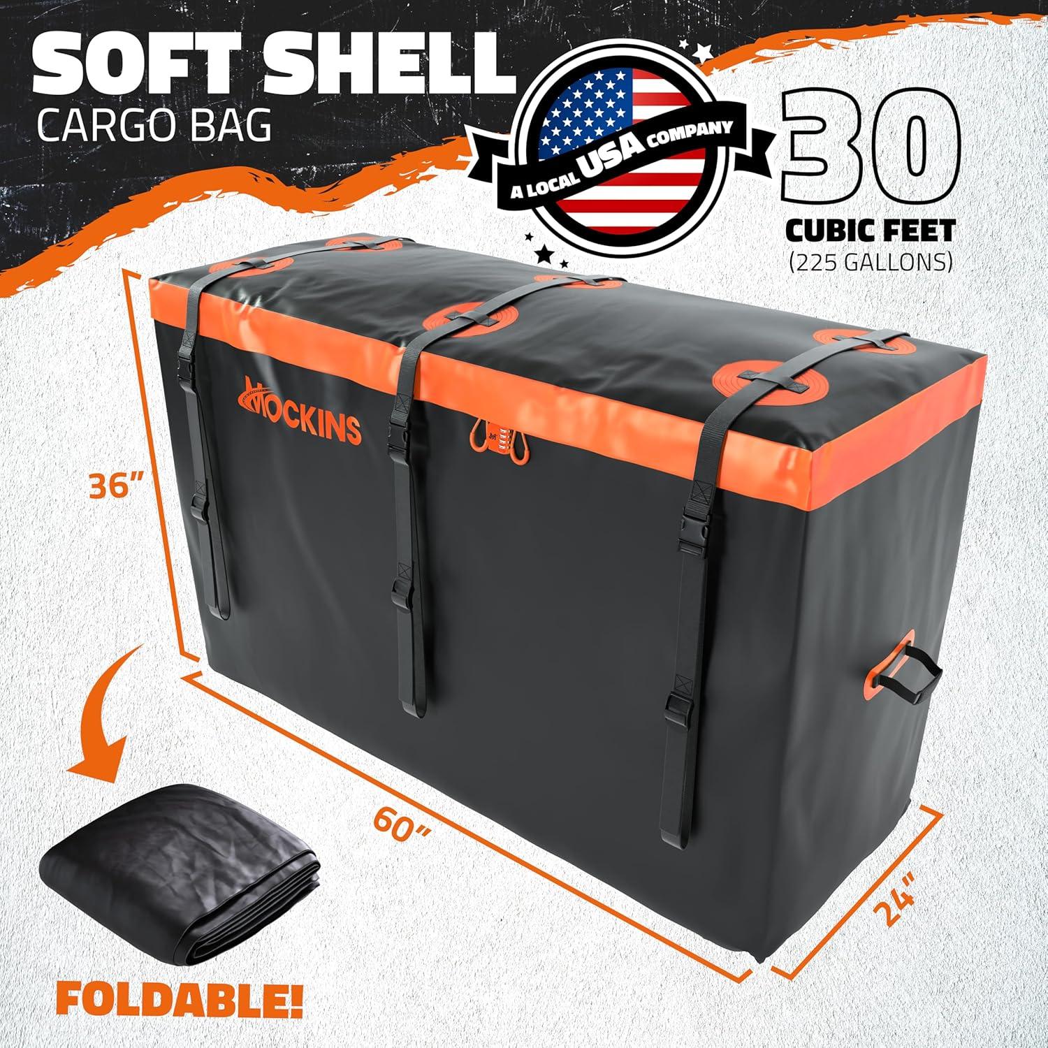 imageMockins 30 CuFt Trailer Hitch Cargo Carrier Bag  60quotx24quotx36quot Weatherproof Cargo Bag for Hitch Carrier  Waterproof Truck Bed Storage  Vinyl Vehicle Soft Shell Carriers Set for Road Trips ampamp Camping30 Cu Ft  BlackOrange  6 Packing Cubes