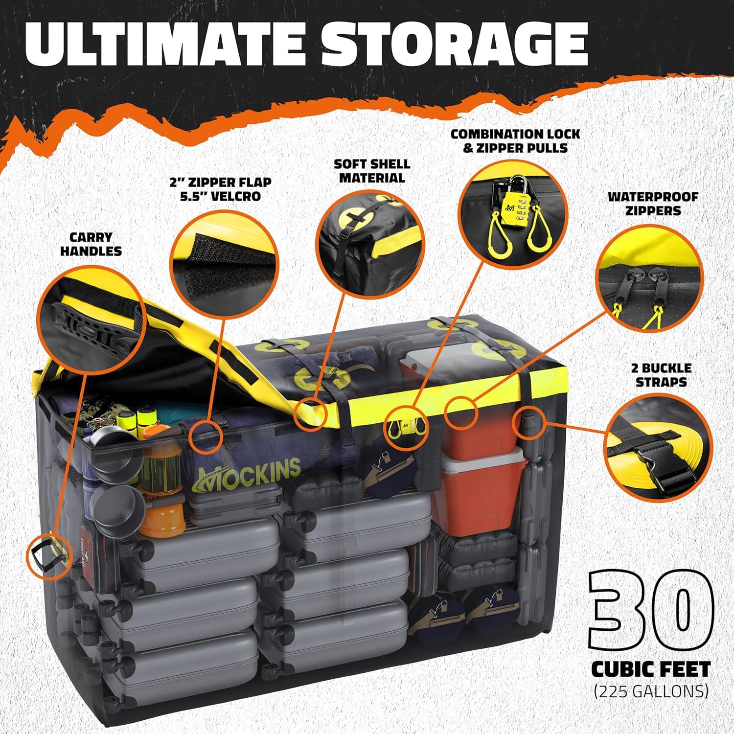 imageMockins 30 CuFt Trailer Hitch Cargo Carrier Bag  60quotx24quotx36quot Weatherproof Cargo Bag for Hitch Carrier  Waterproof Truck Bed Storage  Vinyl Vehicle Soft Shell Carriers Set for Road Trips ampamp Camping30 Cu Ft  BlackYellow