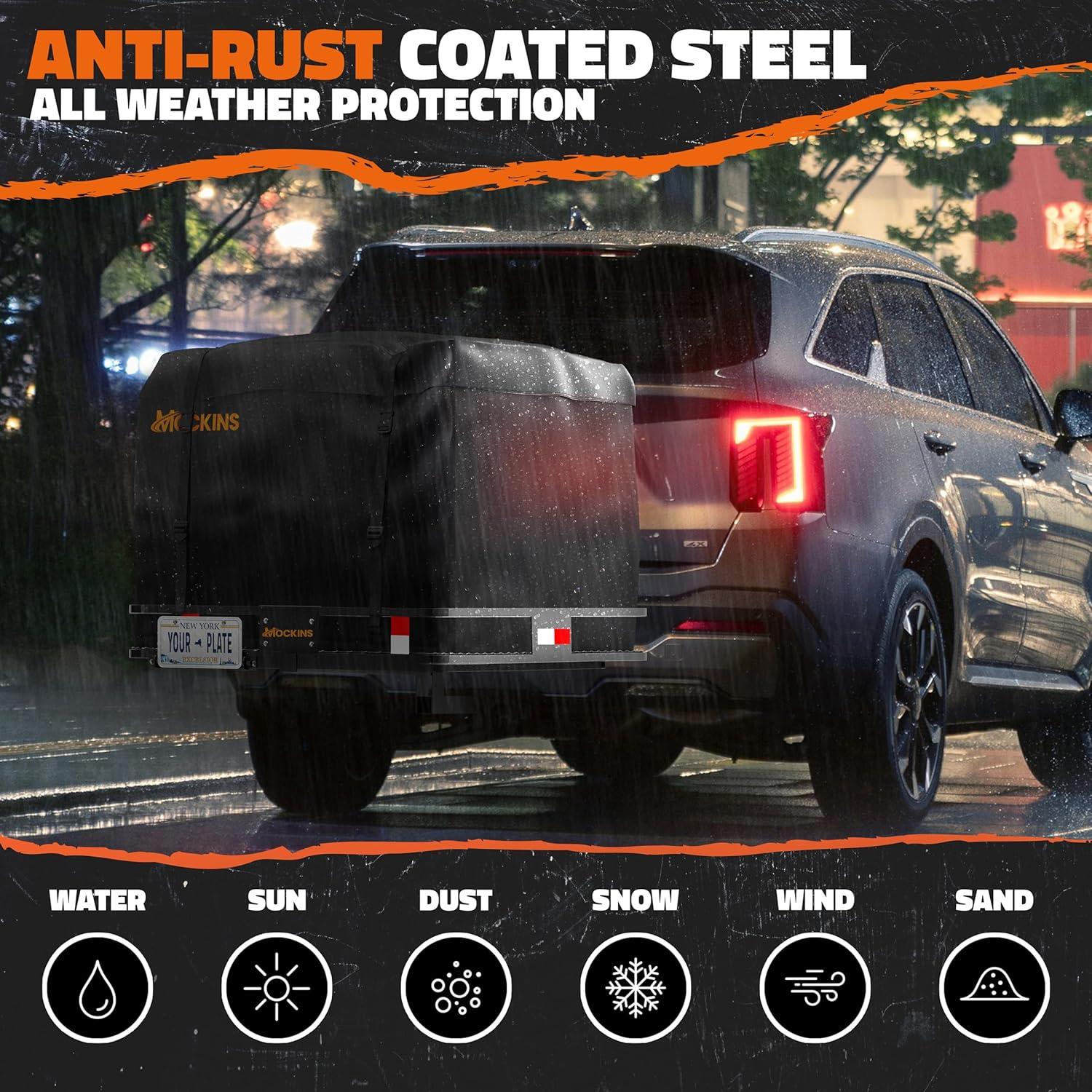 imageMockins 30 Cubic Ft Square Trailer Hitch Cargo Carrier Bag Waterproof ampamp All Weather  40quotx40quotx32quot 500D PVC Cargo Bag for Hitch Carrier  Spacious Truck Bed Waterproof Storage wBuckle Straps ampamp Lock40L X 40W X 6H Hitch Carrier