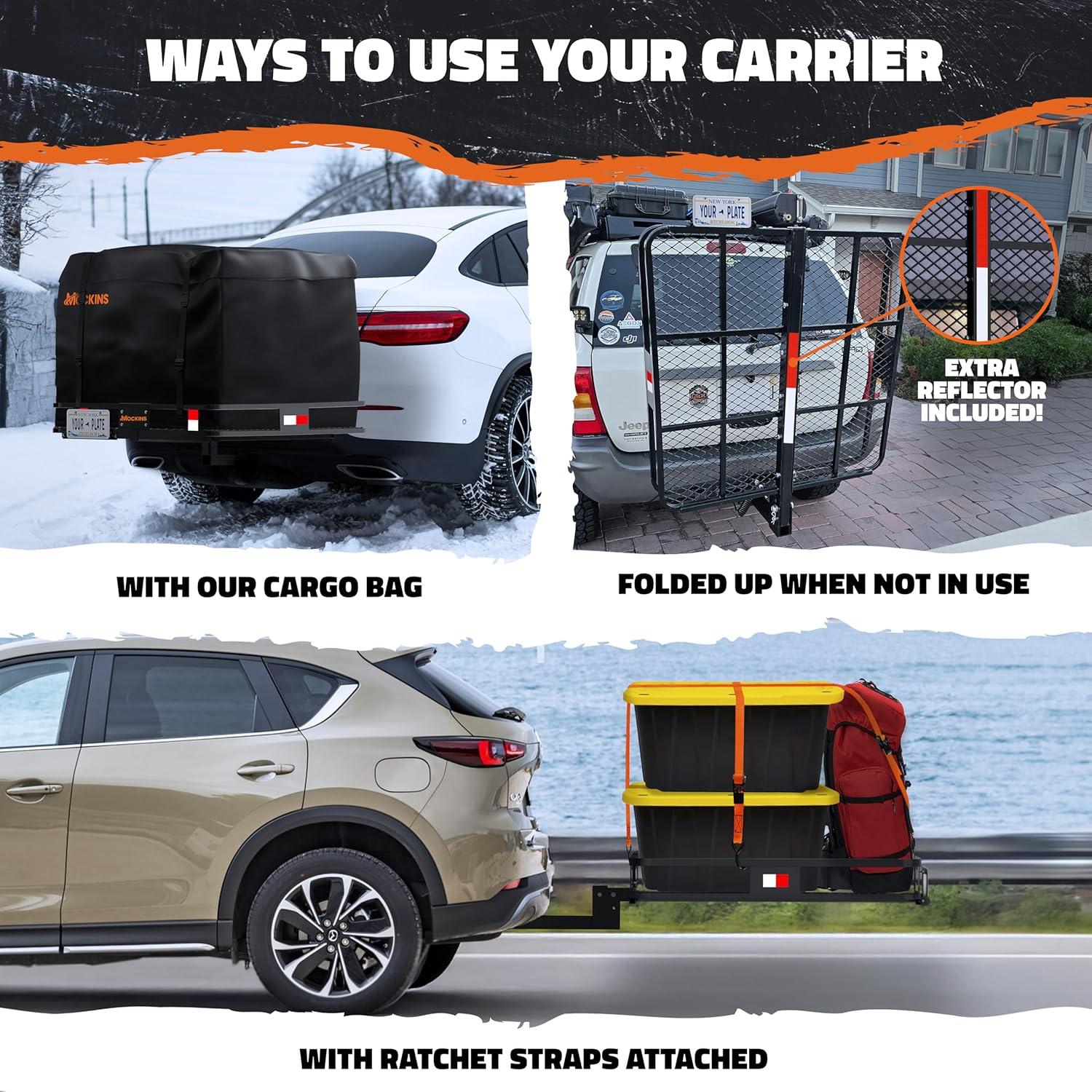 imageMockins 30 Cubic Ft Square Trailer Hitch Cargo Carrier Bag Waterproof ampamp All Weather  40quotx40quotx32quot 500D PVC Cargo Bag for Hitch Carrier  Spacious Truck Bed Waterproof Storage wBuckle Straps ampamp Lock40L X 40W X 6H Hitch Carrier  30 Cu Ft Bag