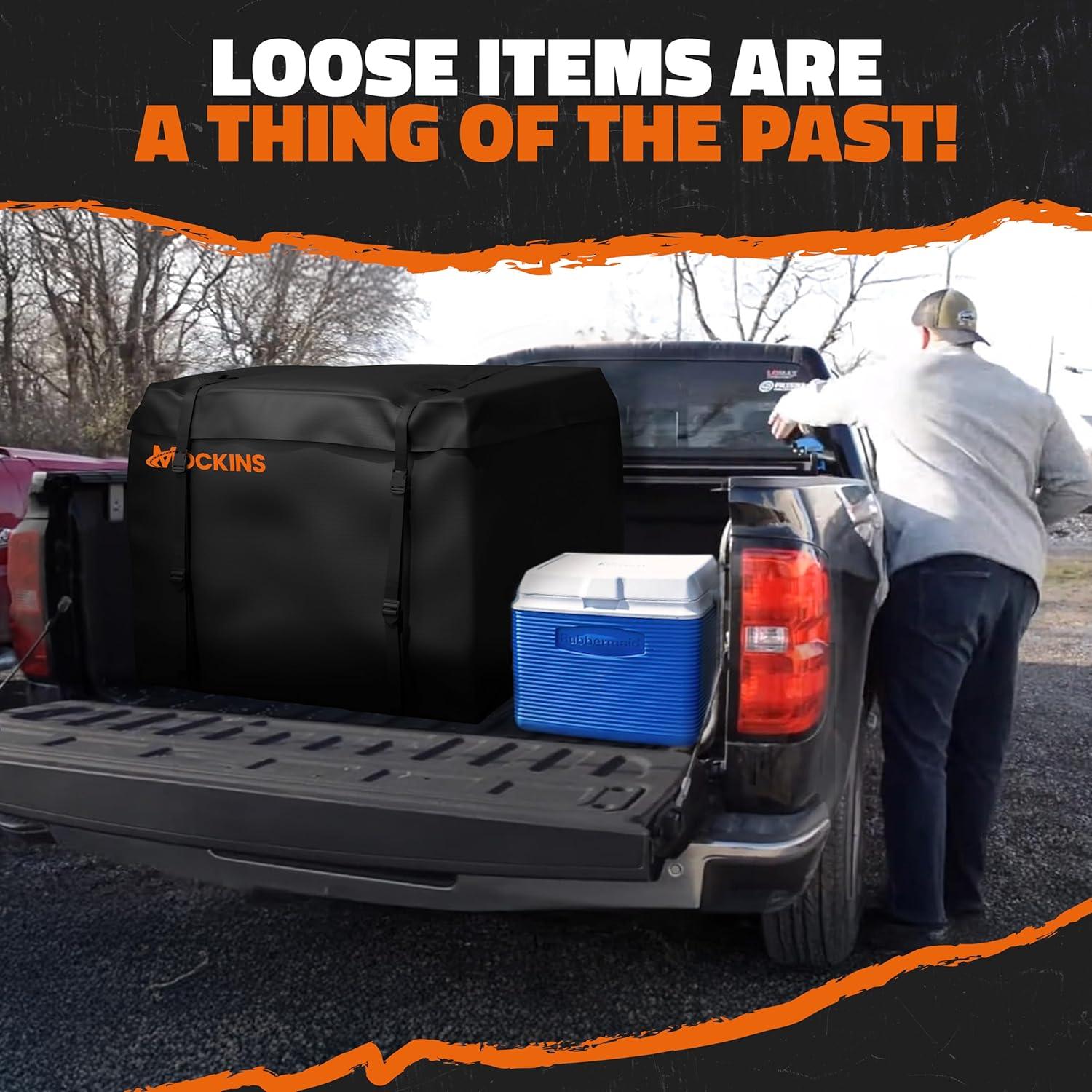 imageMockins 30 Cubic Ft Square Trailer Hitch Cargo Carrier Bag Waterproof ampamp All Weather  40quotx40quotx32quot 500D PVC Cargo Bag for Hitch Carrier  Spacious Truck Bed Waterproof Storage wBuckle Straps ampamp Lock30 Cu Ft Bag  40x40x32