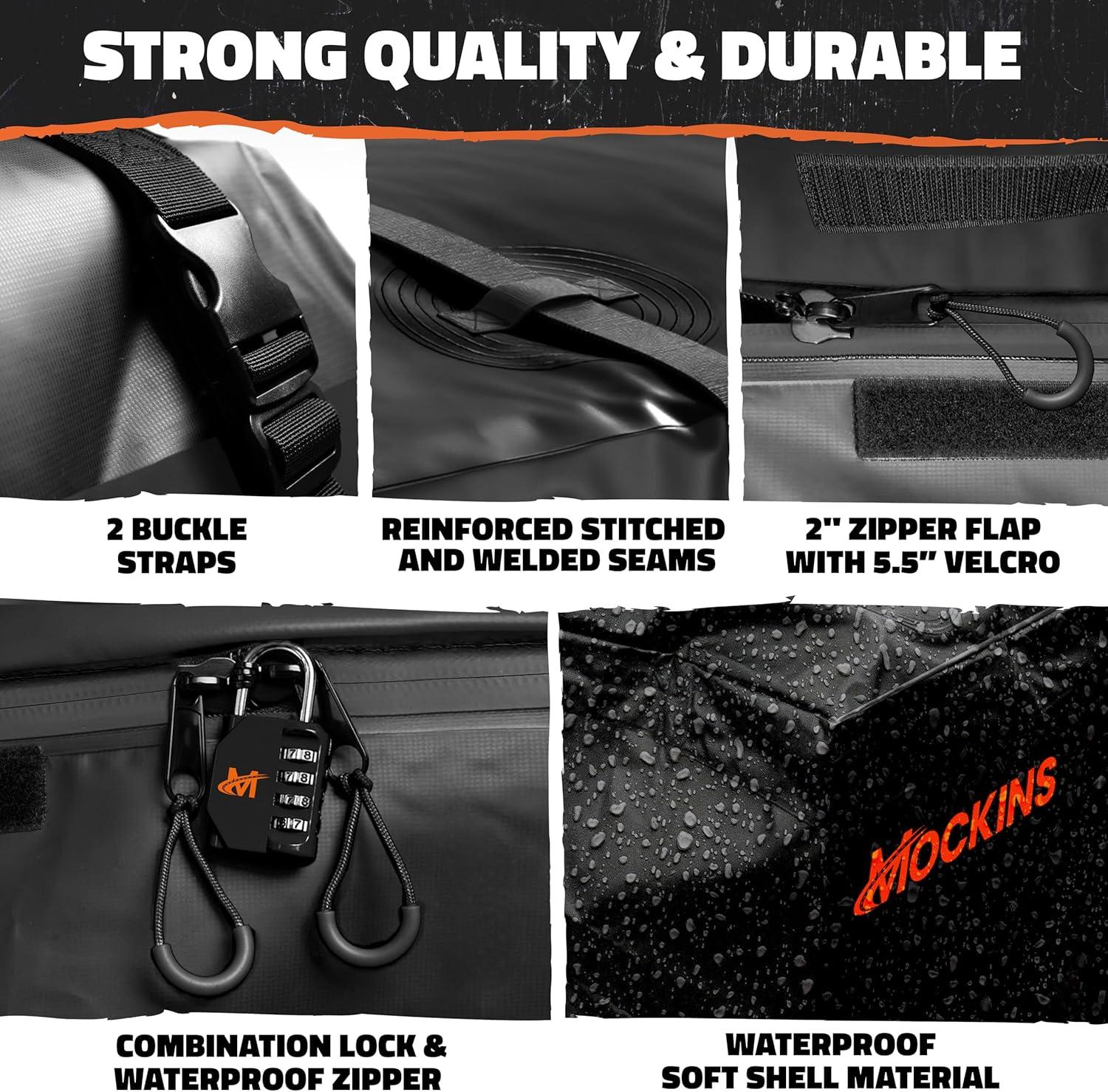 imageMockins 30 Cubic Ft Square Trailer Hitch Cargo Carrier Bag Waterproof ampamp All Weather  40quotx40quotx32quot 500D PVC Cargo Bag for Hitch Carrier  Spacious Truck Bed Waterproof Storage wBuckle Straps ampamp Lock30 Cu Ft Bag  40x40x32