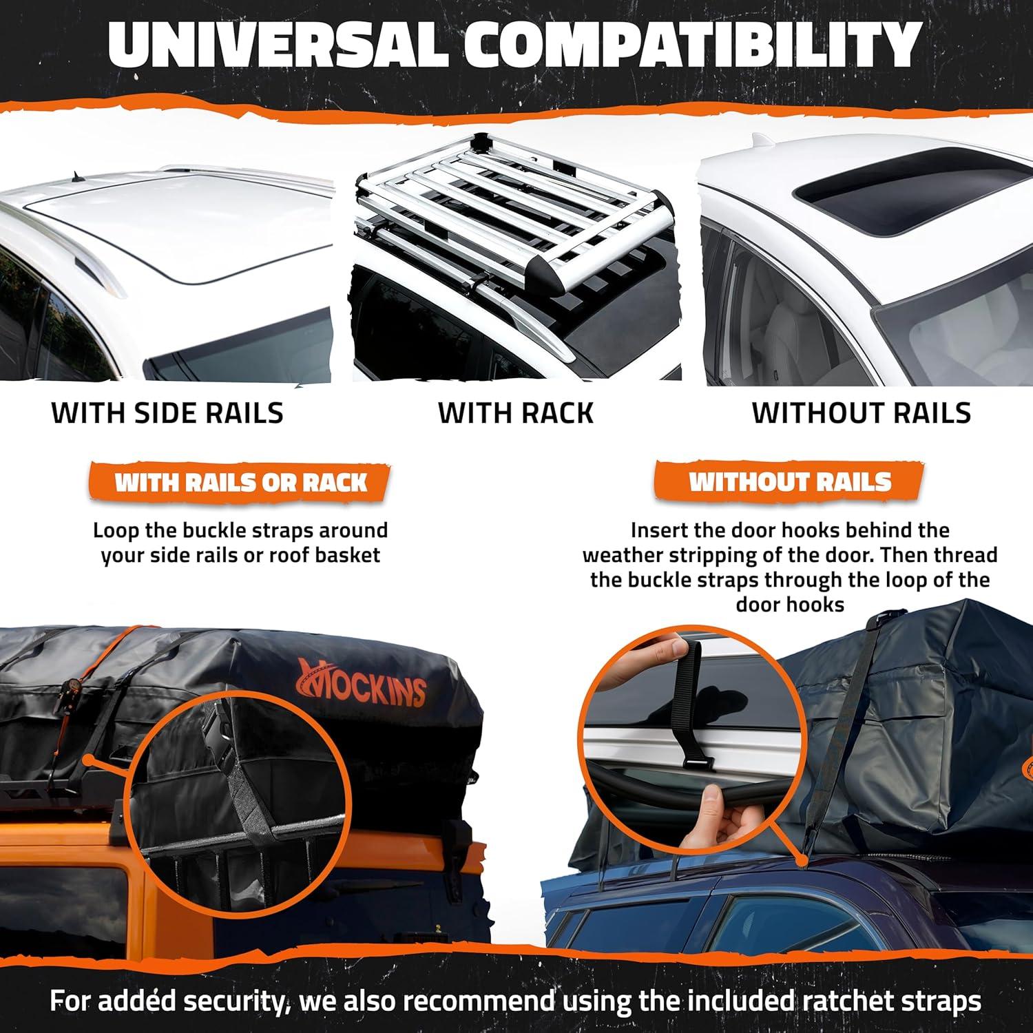 imageMockins 35 CuFt Black Waterproof Rooftop Cargo Carrier Bag  60quotx42quotx24quot Car Roof Bag for Use with or wo Roof Rack  Car Topper Luggage Carrier Waterproof Storage Set wMat Straps Hooks ampamp More