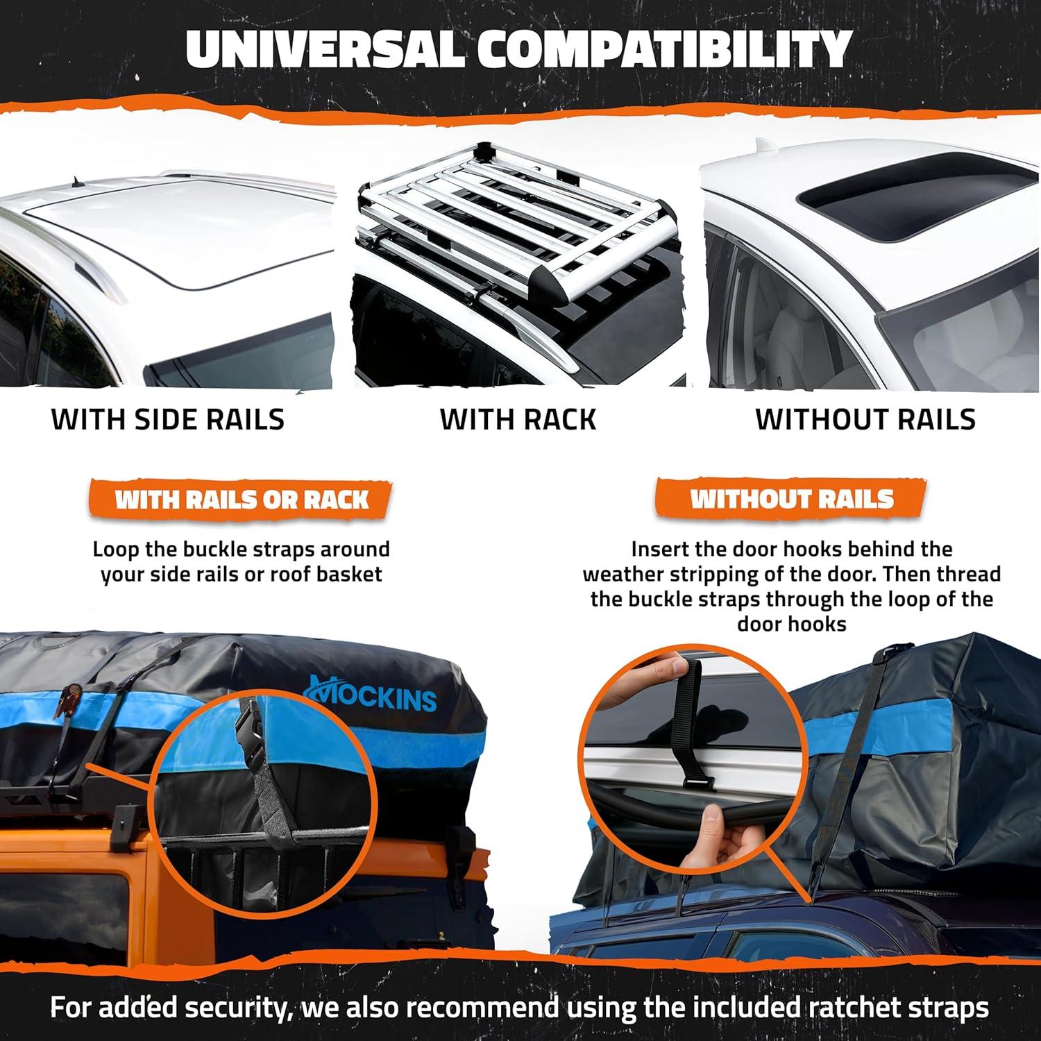 imageMockins 35 CuFt XL Car Rooftop Cargo Carrier Bag  80quotx40quotx19quot Waterproof Cargo Bag for Top of Car Storage  All Weather SoftShell Vinyl Car Top Carrier Without Roof Rack wRoof Bag Accessories
