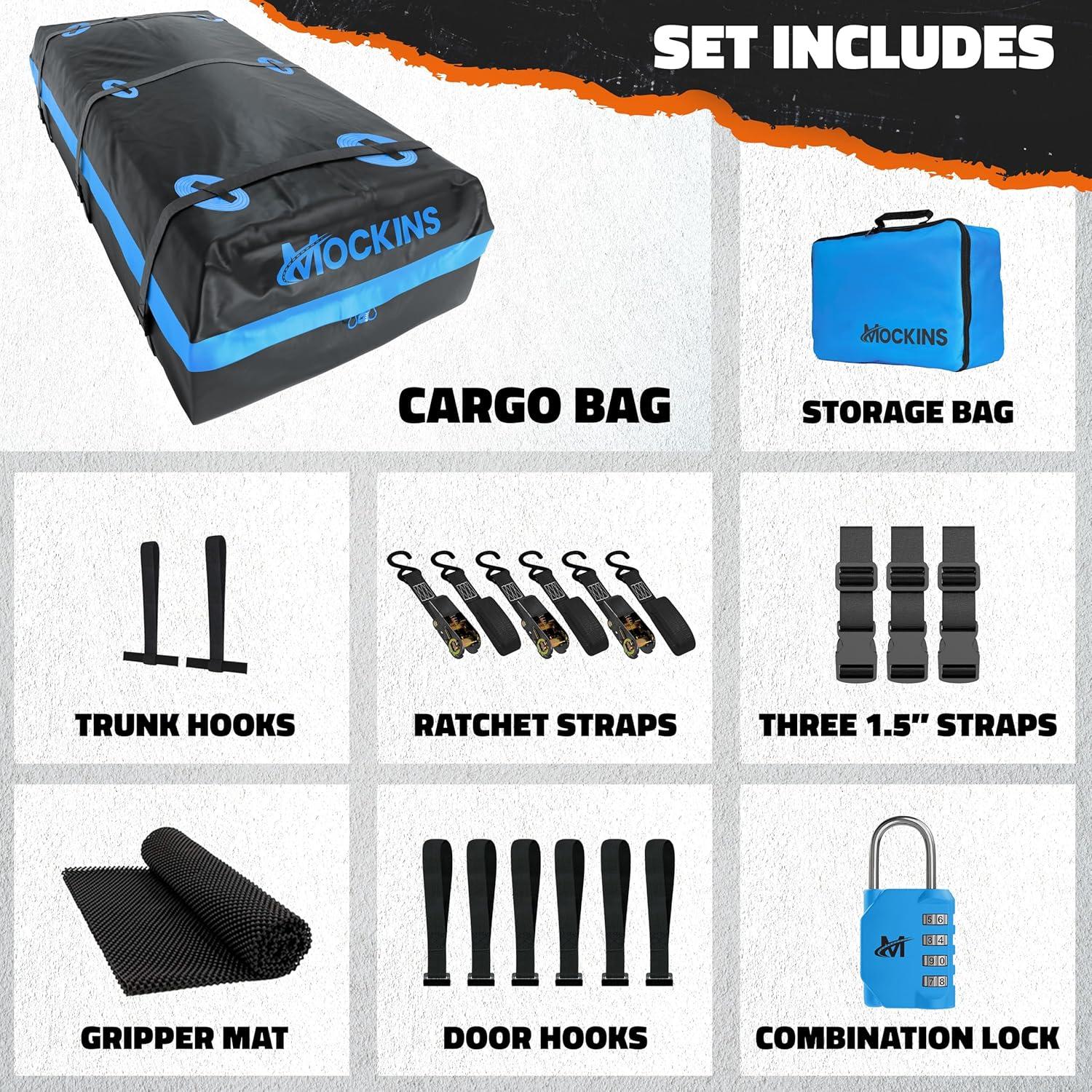 imageMockins 35 CuFt XL Car Rooftop Cargo Carrier Bag  80quotx40quotx19quot Waterproof Cargo Bag for Top of Car Storage  All Weather SoftShell Vinyl Car Top Carrier Without Roof Rack wRoof Bag Accessories