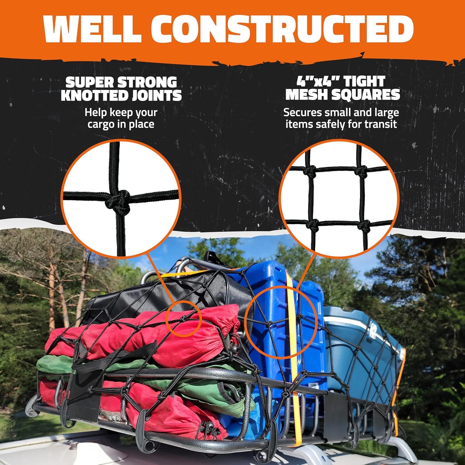 imageMockins 36quotx20quot Heavy Duty Cargo Net for Pickup Truck Bed SUV ampamp Car  6mm Extra Thick ampamp Elastic Bungee Net with Hooks  Stretches Up to 75quotx40quot  4quotx4quot Mesh Square Cargo Netting for Any Load SizeBlack