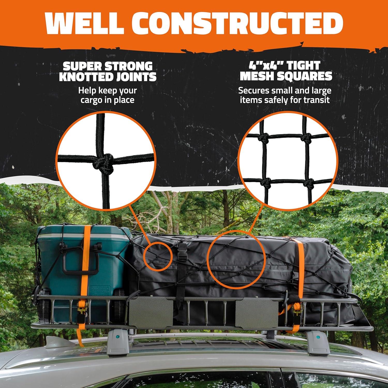 imageMockins 36quotx20quot Heavy Duty Cargo Net for Pickup Truck Bed SUV ampamp Car  6mm Extra Thick ampamp Elastic Bungee Net with Hooks  Stretches Up to 75quotx40quot  4quotx4quot Mesh Square Cargo Netting for Any Load SizeBlack