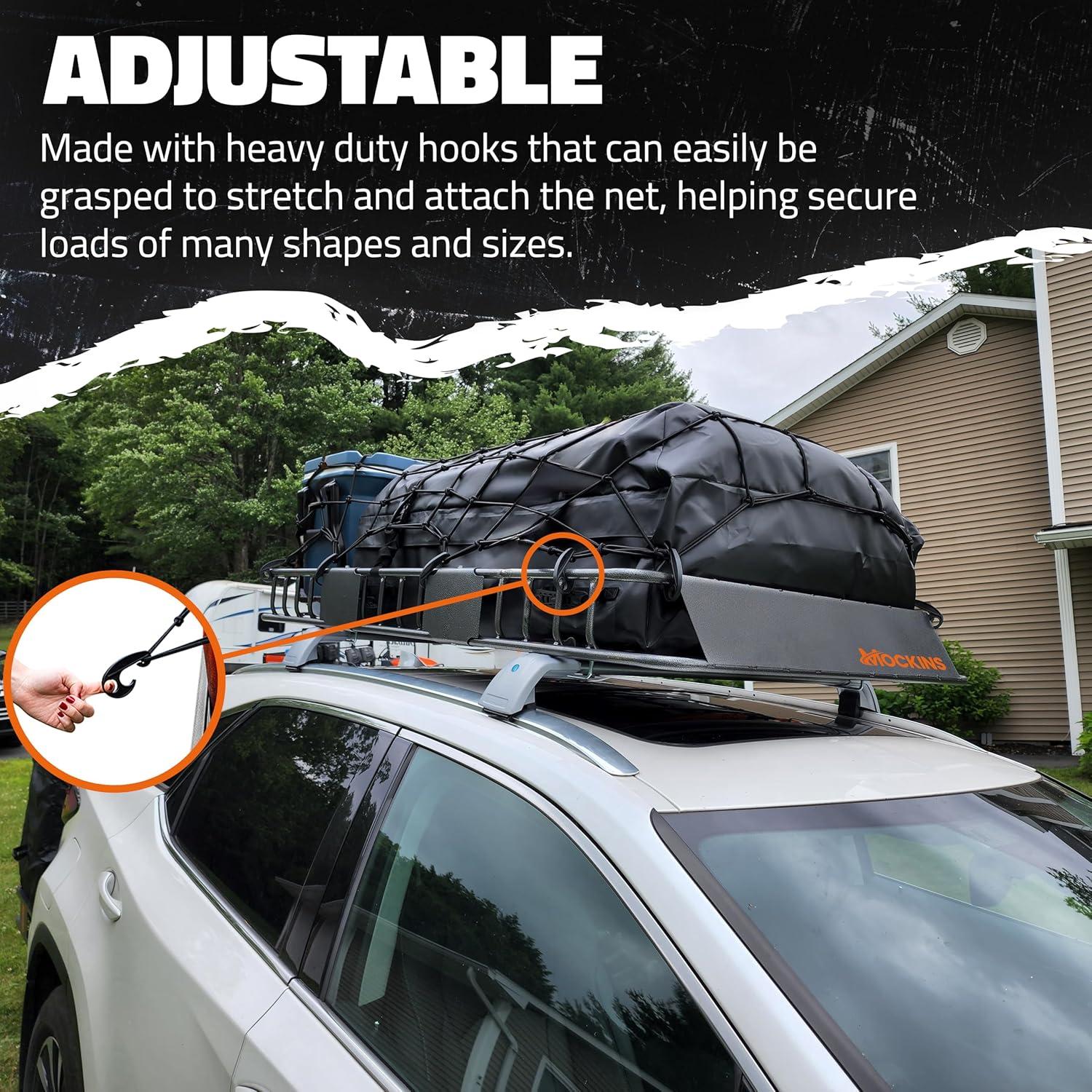 imageMockins 36quotx20quot Heavy Duty Cargo Net for Pickup Truck Bed SUV ampamp Car  6mm Extra Thick ampamp Elastic Bungee Net with Hooks  Stretches Up to 75quotx40quot  4quotx4quot Mesh Square Cargo Netting for Any Load SizeBlack