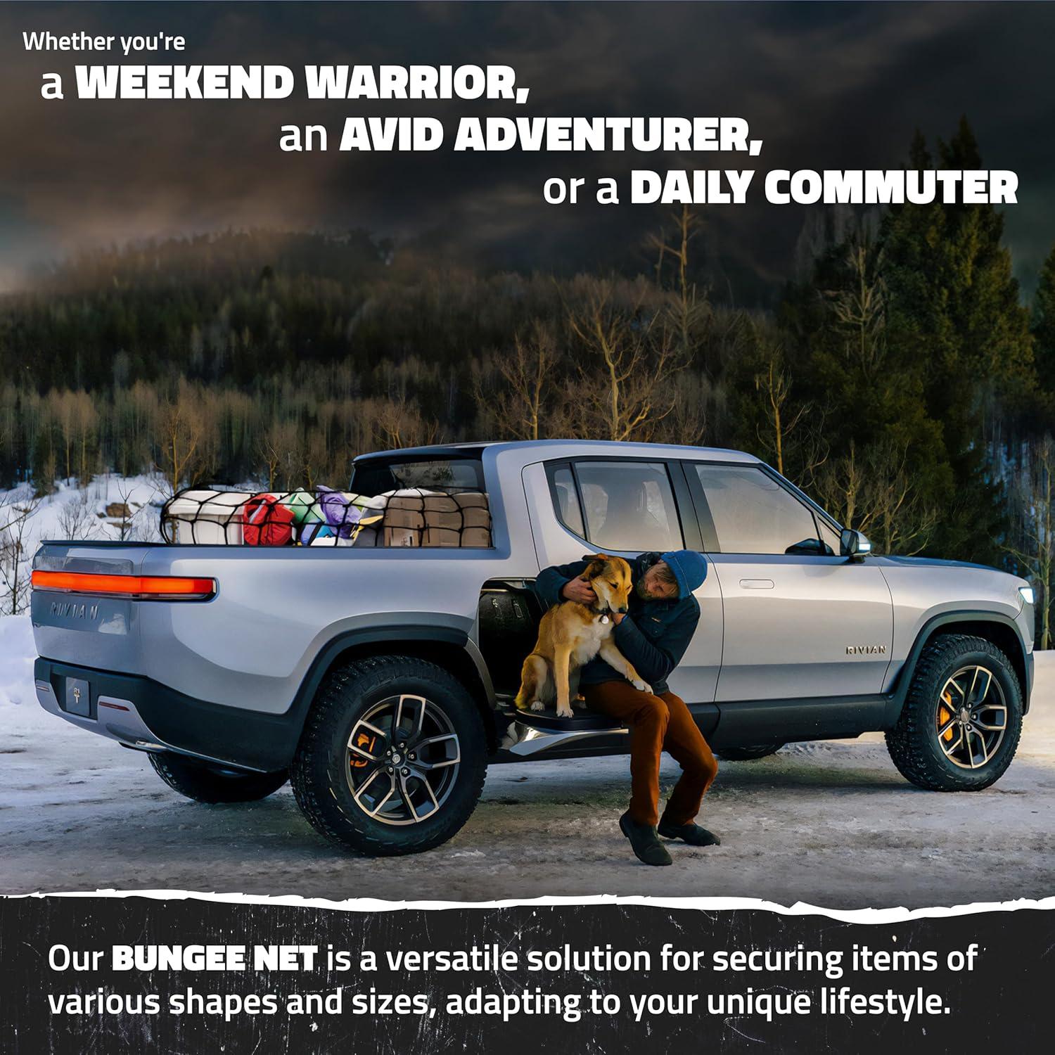 imageMockins 36quotx20quot Heavy Duty Cargo Net for Pickup Truck Bed SUV ampamp Car  6mm Extra Thick ampamp Elastic Bungee Net with Hooks  Stretches Up to 75quotx40quot  4quotx4quot Mesh Square Cargo Netting for Any Load SizeBlack