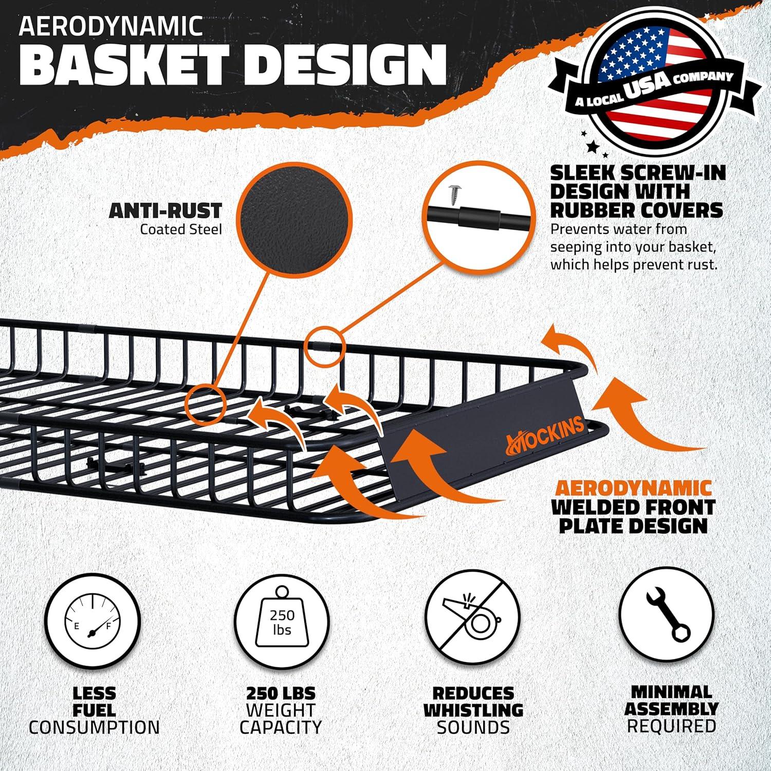 imageMockins 40 Cubic Ft Rooftop Cargo Carrier Bag ampamp Heavy Duty 90quotx50quotx6quot Roof Rack Basket Bundle